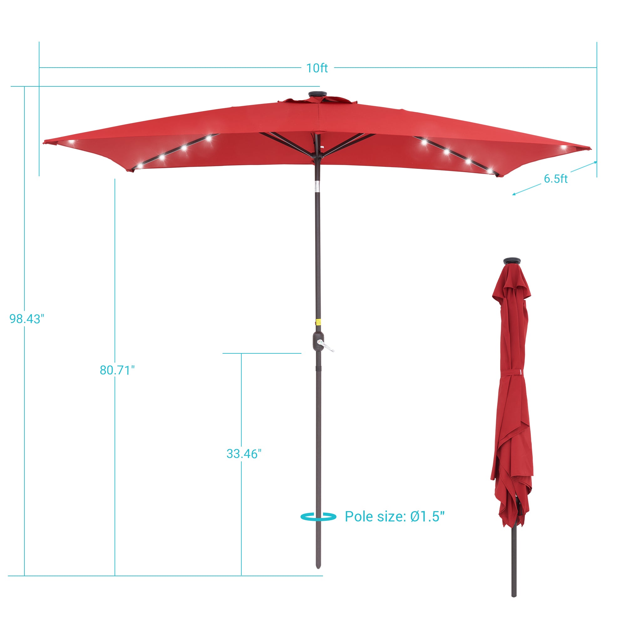 CHYVARY 10 x 6.5ft LED Outdoor Patio Umbrella Rectangular Outside Table Umbrella for Deck, Poolside and Patio,Red