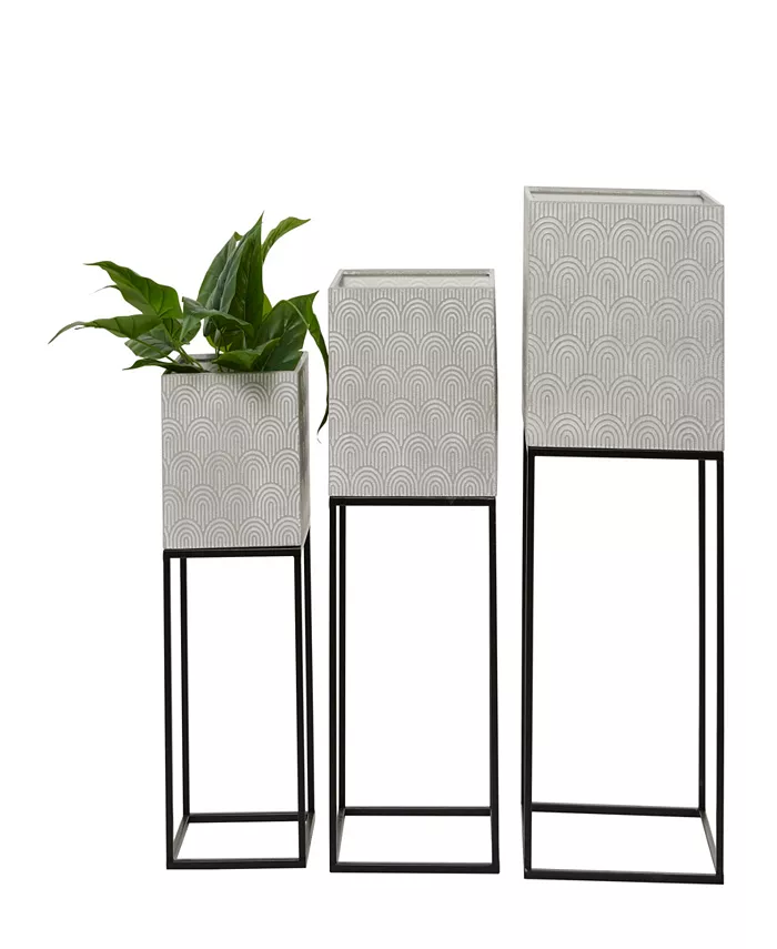 Rosemary Lane Light Gray Metal Planter with Removable Stand Set of 3