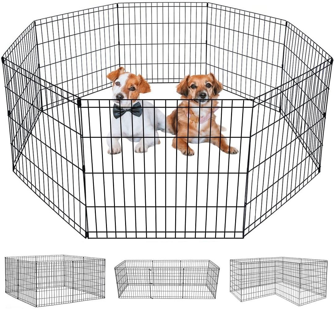 YRLLENSDAN 48/42/36/30/24 inch Dog Pen for Outside， 8 Panel Exercise Fences Pet Playpen with Door Puppy Crate Fence Pet Gate Play Yard Large Dog Kennel for Backyard for Small Medium Dogs