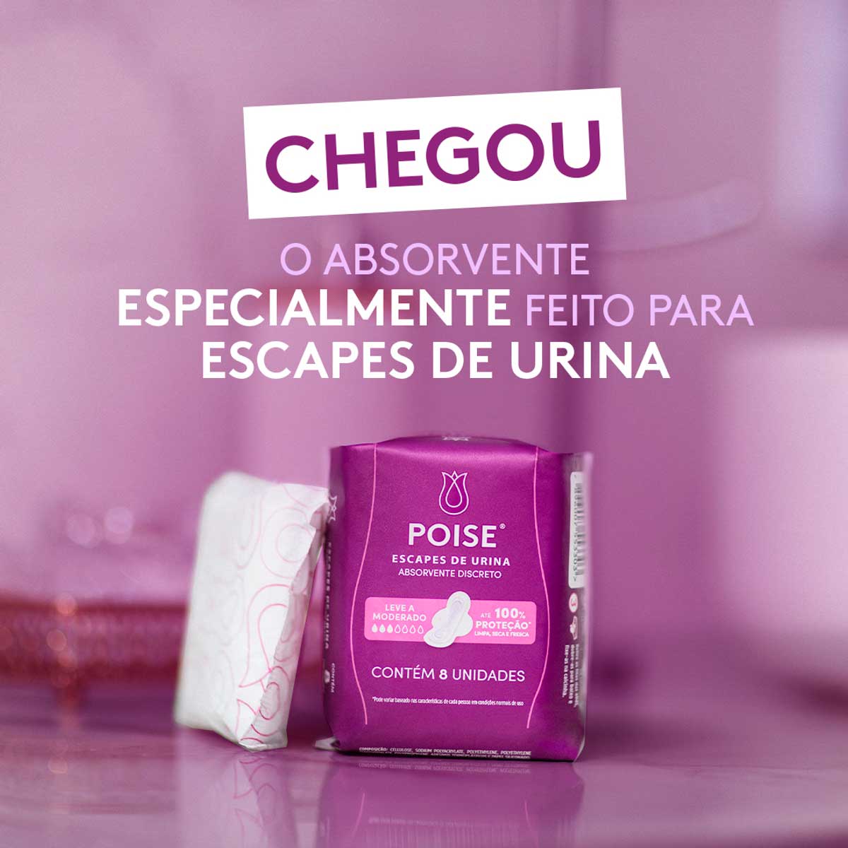 Absorvente com Abas para Escapes de Urina Poise Discreto 8 Unidades