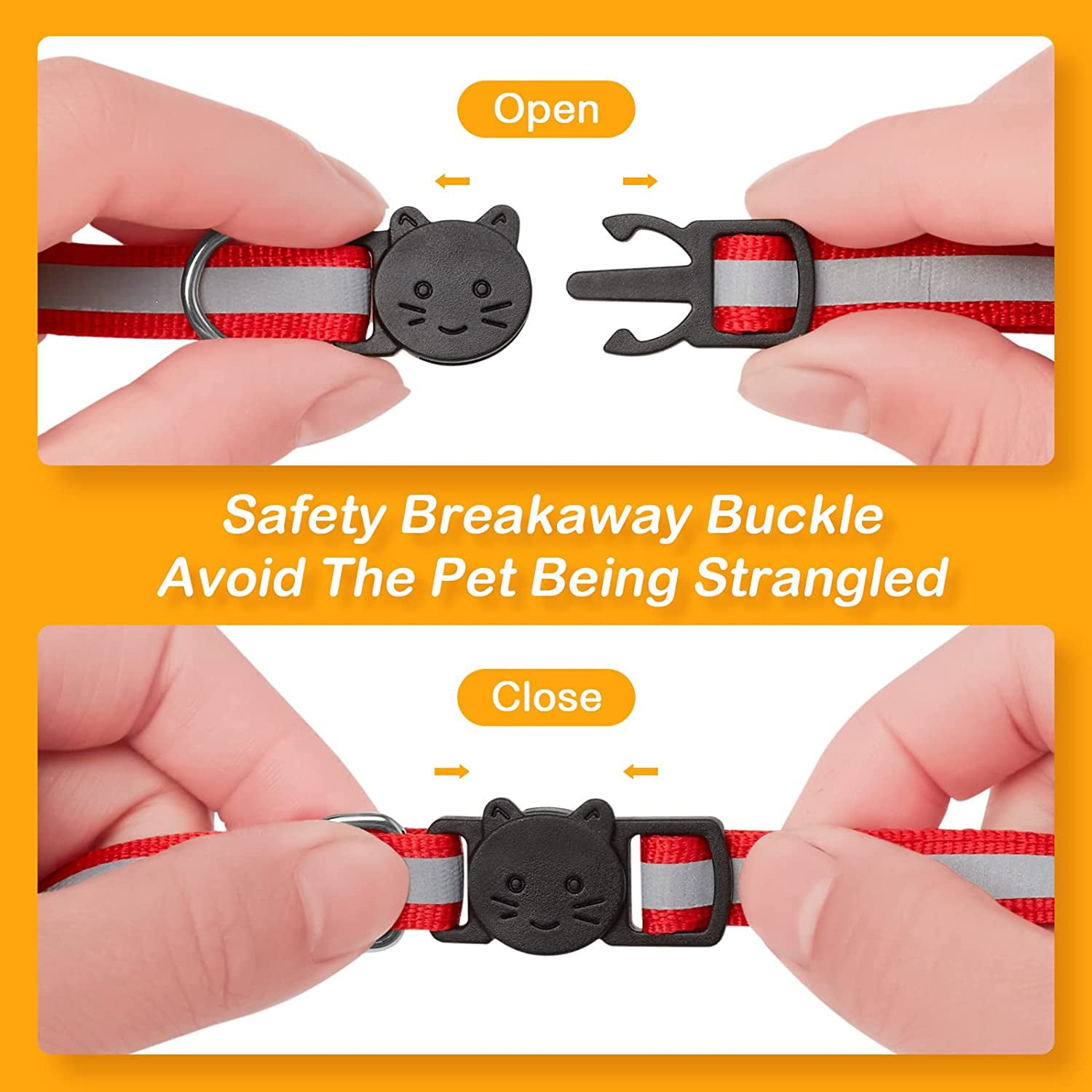 6 Pcs Reflective Cat Collar with Bell， Breakaway Cat Collars with Name Tag