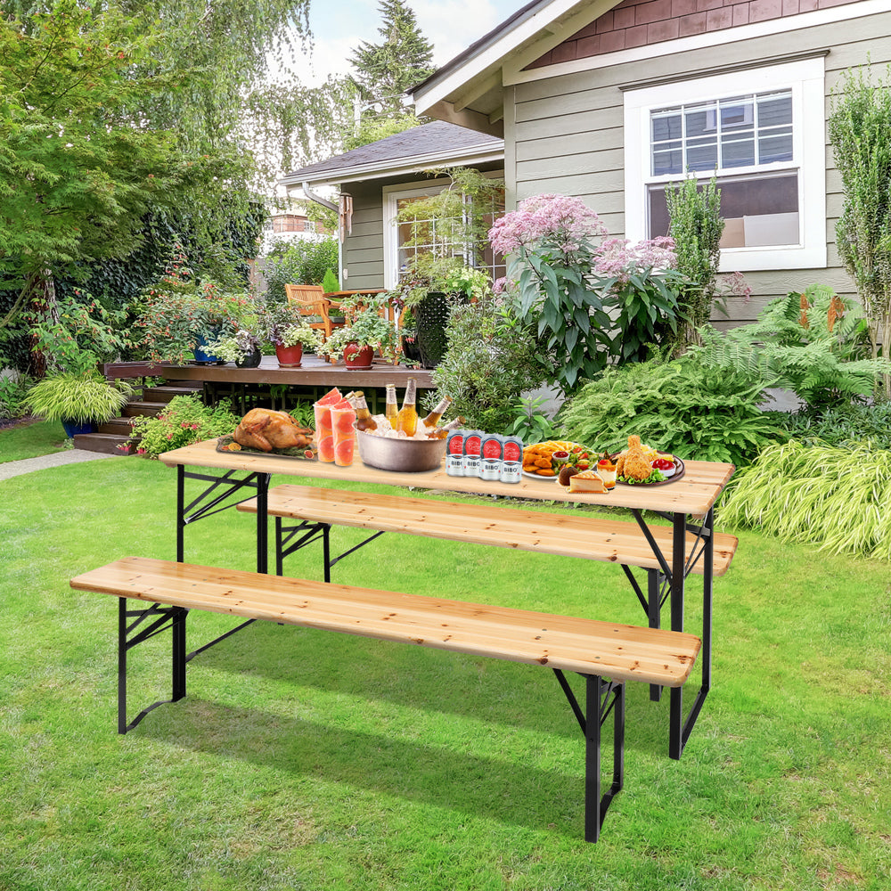 Picnic Combo 3Pcs Set， 5.8Ft Wood Table And Bench Set，Capacity Up To 6 People
