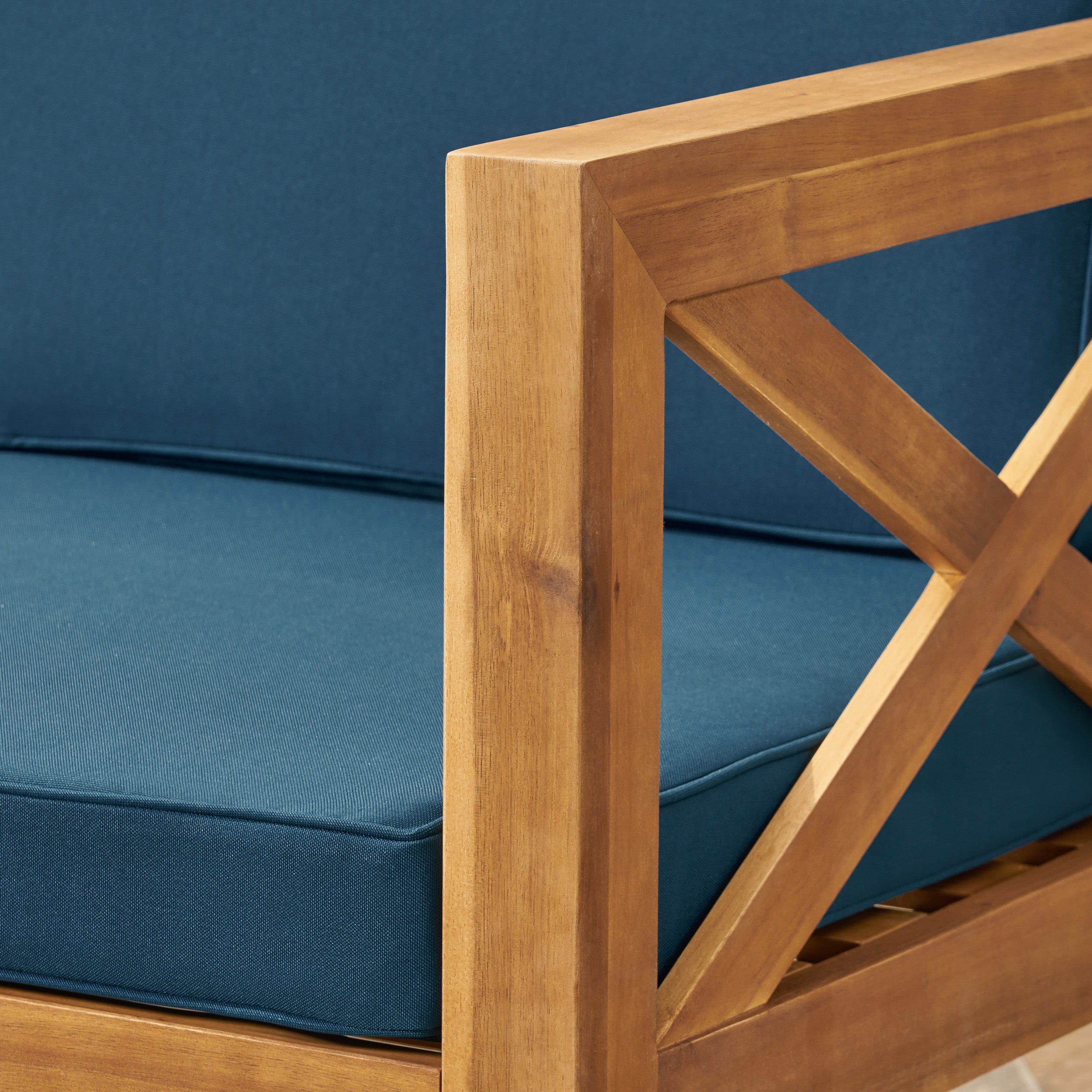 Mamie Outdoor Acacia Wood 5 Piece Sofa Set