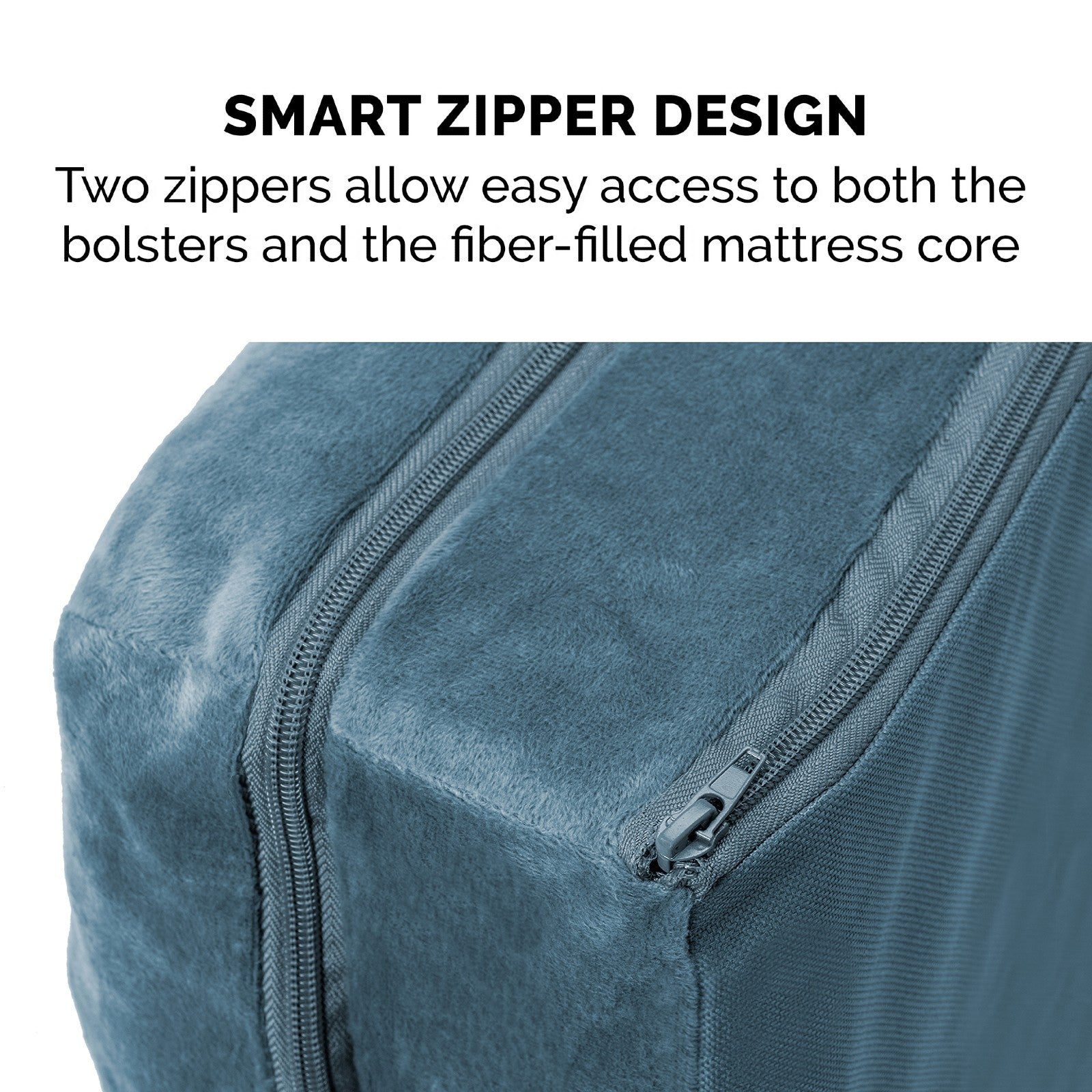 Furhaven Pet Products | Faux Fur and Velvet Pillow Sofa Pet Bed for Dogs and Cats， Harbor Blue， Medium