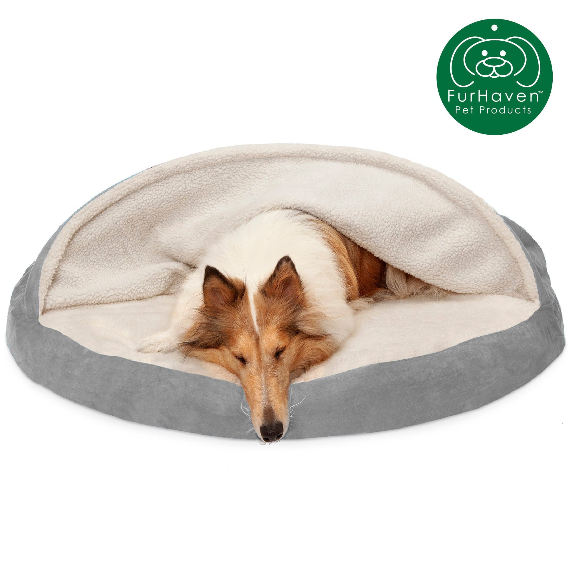 FurHaven Pet Products Orthopedic Faux Sheepskin Snuggery Burrow Pet Bed for Dogs and Cats， Gray， 44