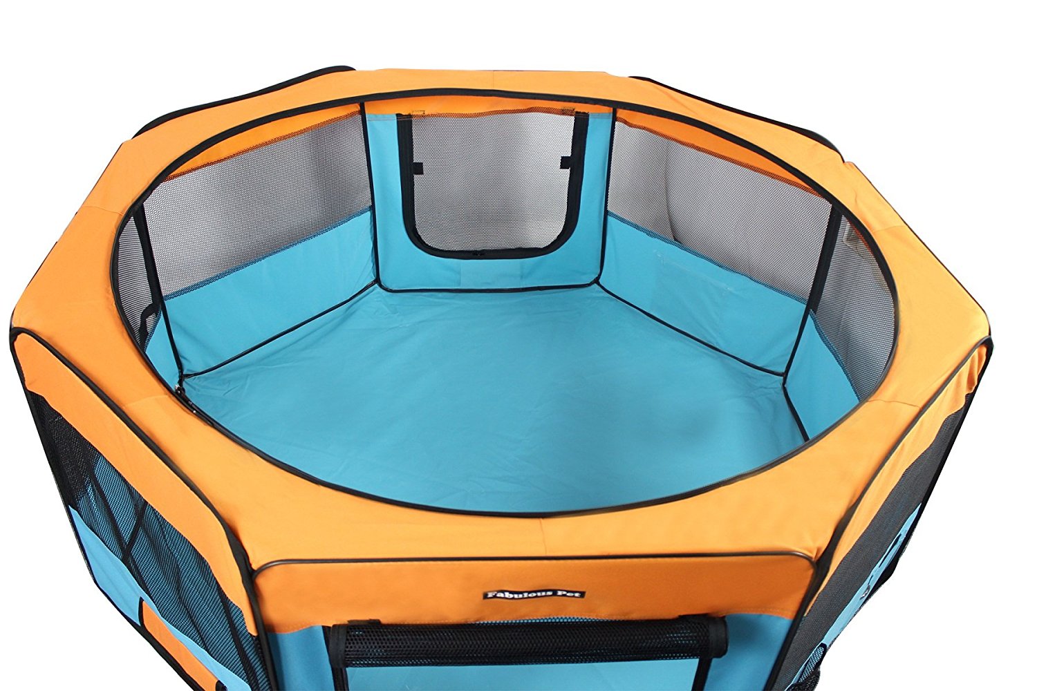 Fabulous Pet Small Water Resistant Portable Doggie， Dog， Puppy， Cat， Kitten Play Pen-Blue/Orange