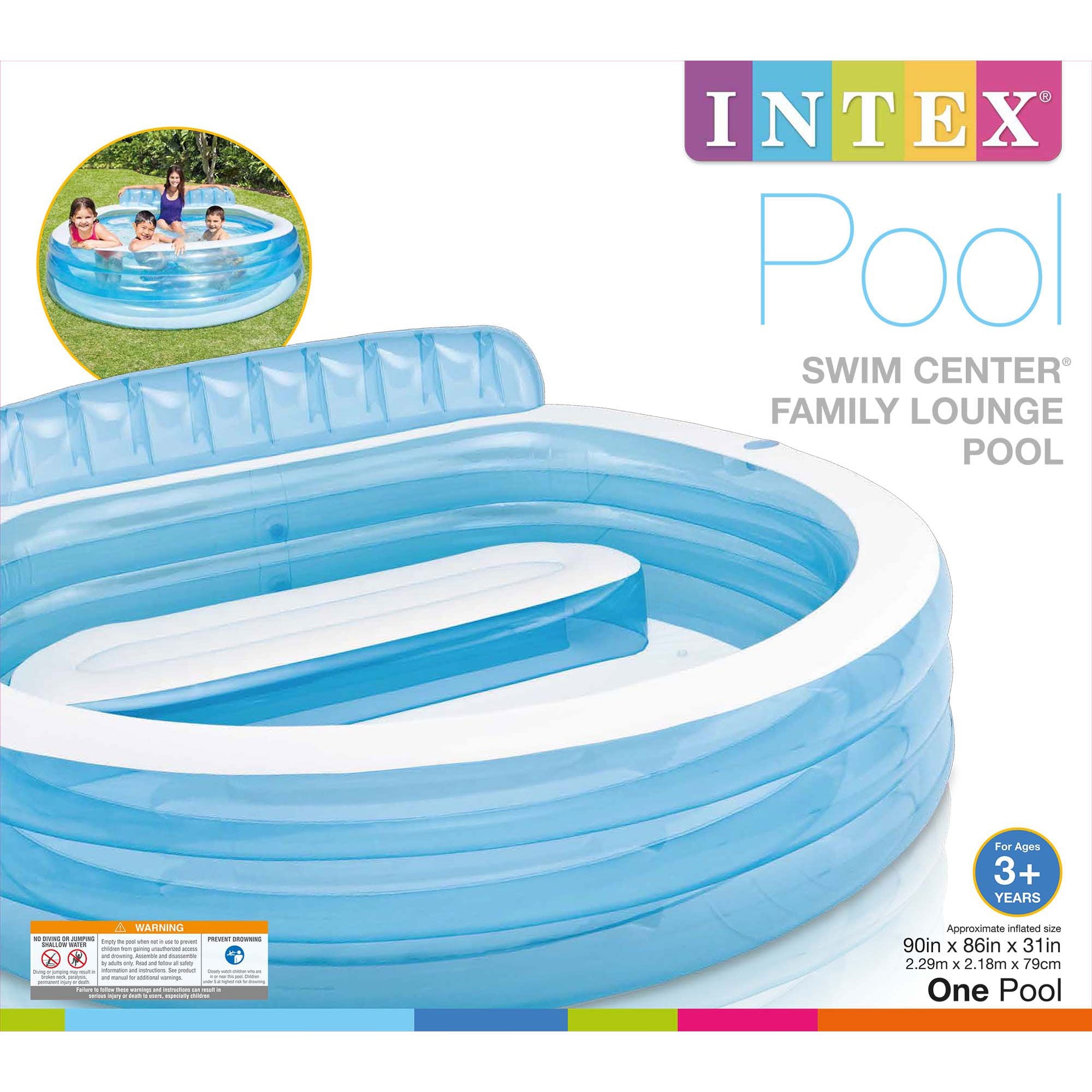 Intex Swim Center Round Inflatable Above Ground Family Lounge Outdoor Pool with Seat and Backrest
