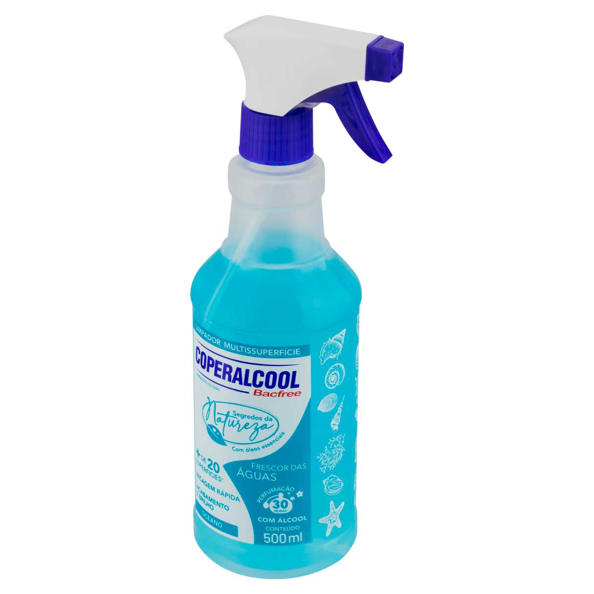 Limpador Liquido com Alcool Frescor das Aguas Coperalcool Bacfree Segredos da Natureza 500ml Borrifador