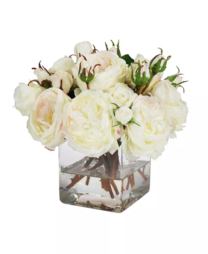 Winward Silks Permanent Botanicals Rose in Square Vase