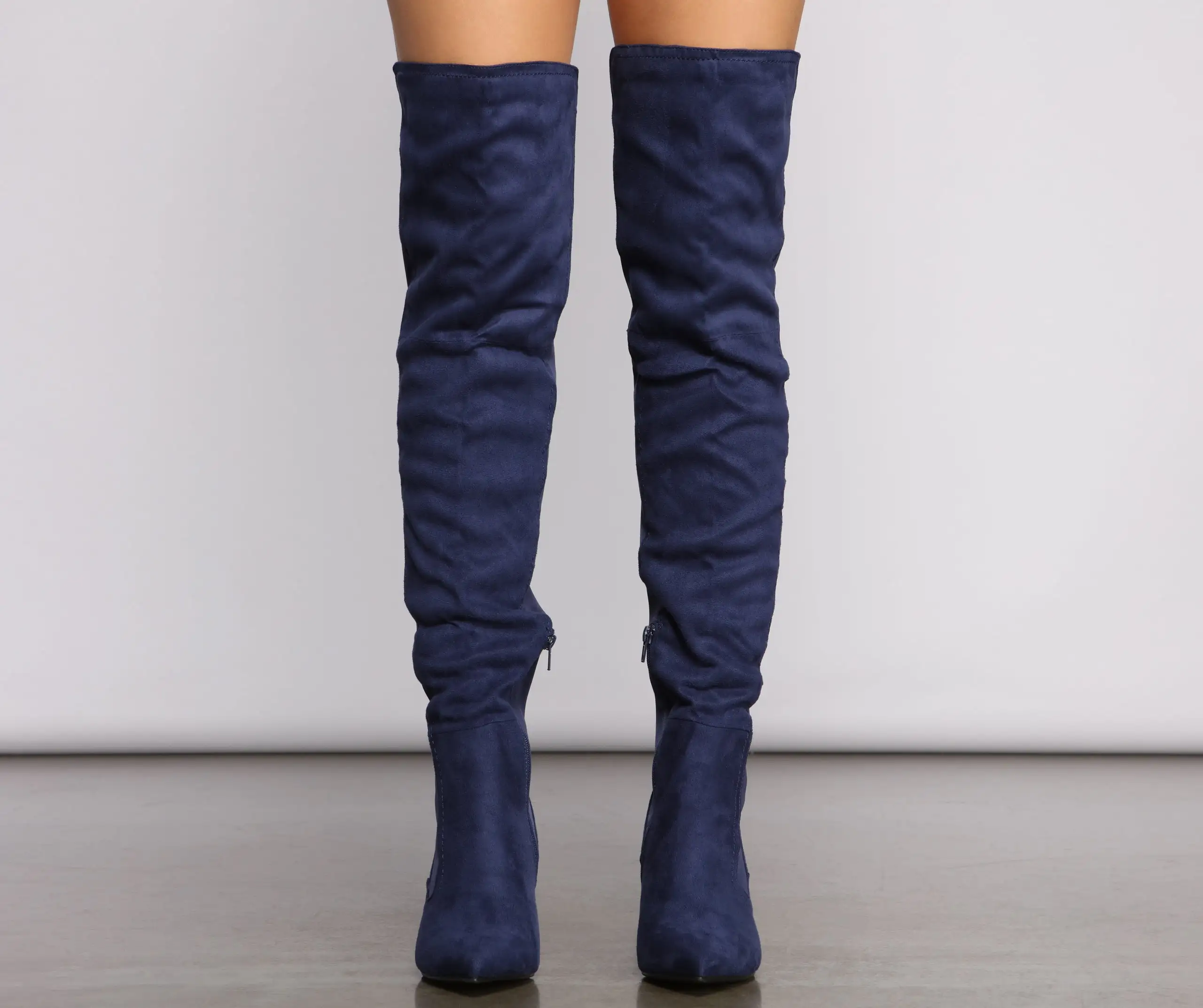 Faux Suede Over The Knee Block Heel Boots