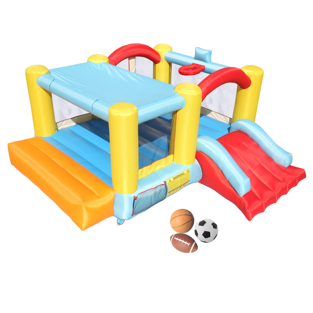 Track 7 Bounce House Inflatable Jumping Castle with a Basketball Hoop，Slide And Three Balls