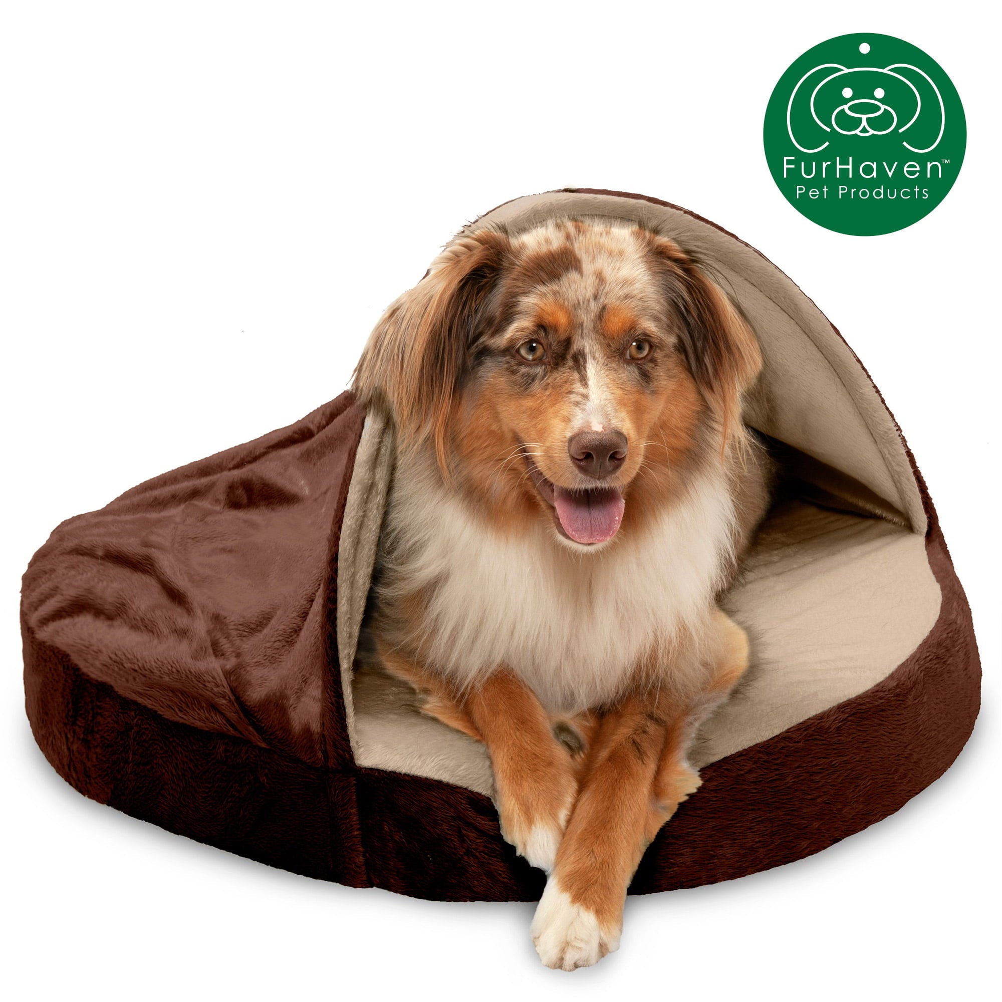 FurHaven Pet Dog Bed | Orthopedic Microvelvet Snuggery Burrow Pet Bed for Dogs and Cats， Espresso， 26-inch