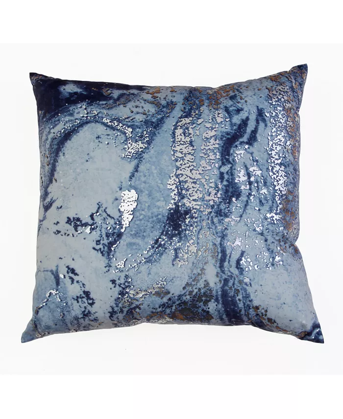 THRO 22x22 Myles Foil Printed Velvet Pillow in Navy