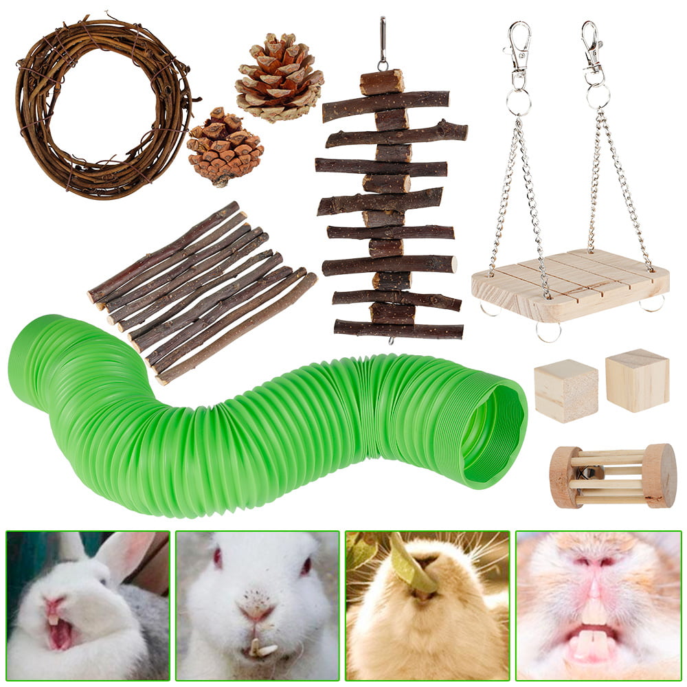 Willstar Wooden Hamster Chew Toy Set Gerbil Rabbit Guinea Pig Pet Playing Sports Accessories Dental Care