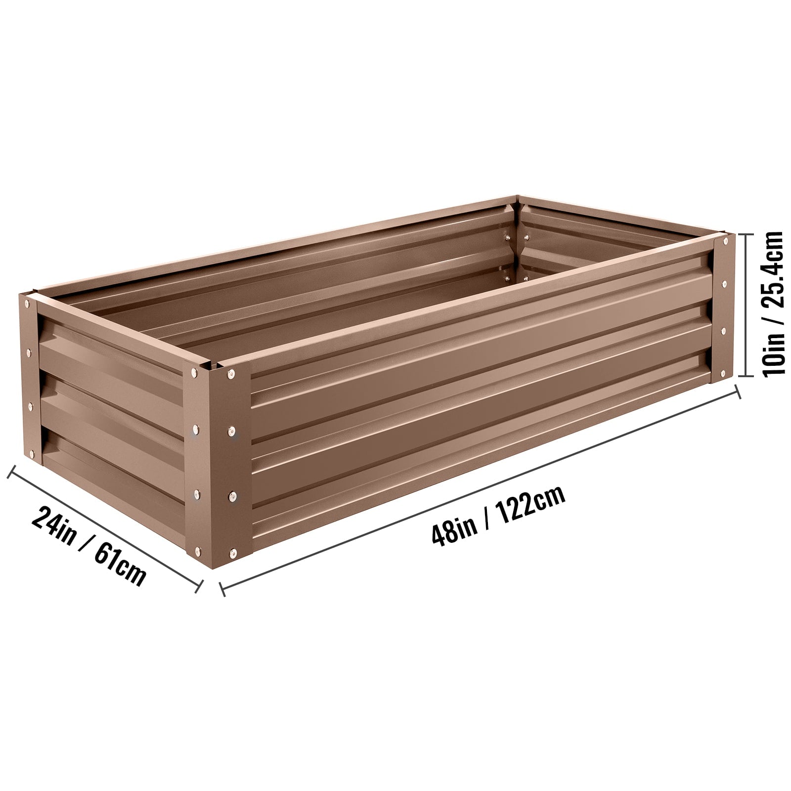 VEVORbrand Raised Metal Garden Bed, 48"x24"x10" Steel Garden Bed Square Garden Planter Box, Brown Steel Plant Raised Garden Bed Kit, Compost Garden Bed for Outdoor