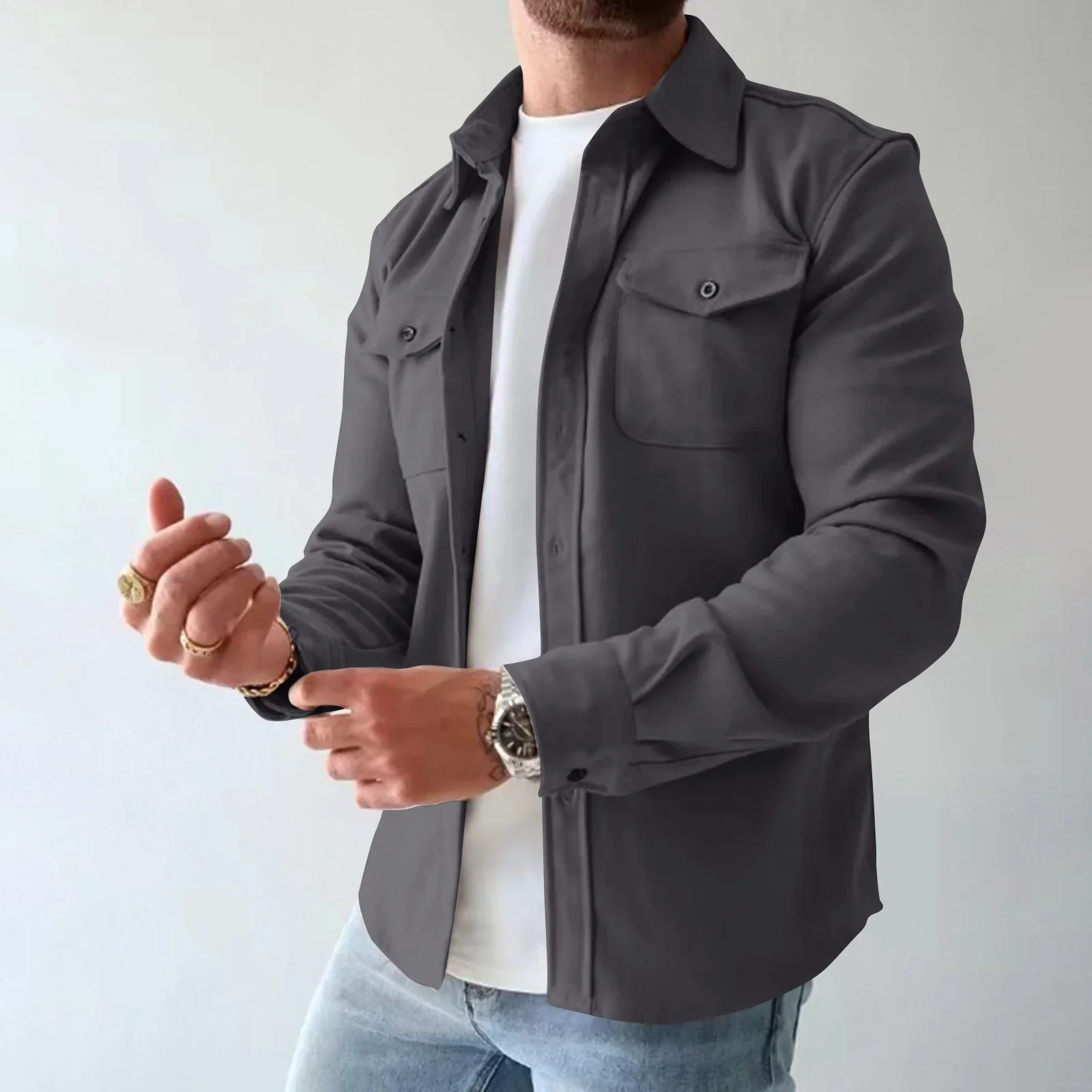 SobreCamisa Julius™ Estilo Overshirt em Lapela / A Escolha Certa para Homens de Atitude!