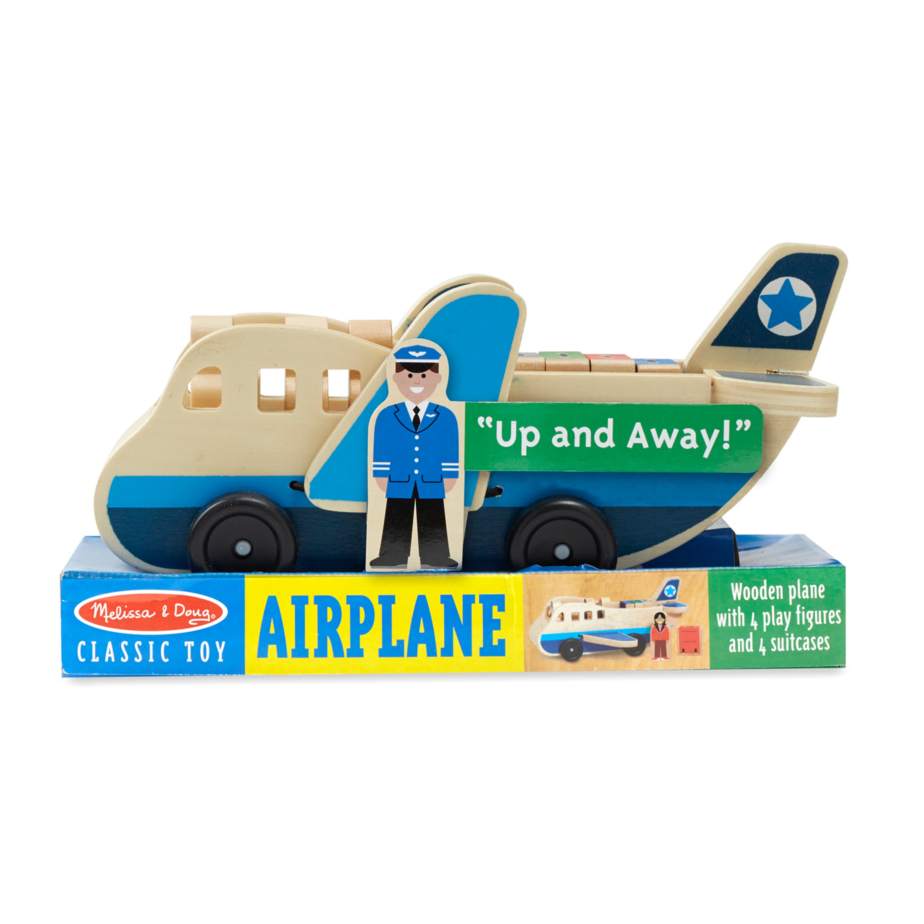 Melissa and Doug Wooden Airplane Play Set With 4 Play Figures and 4 Suitcases