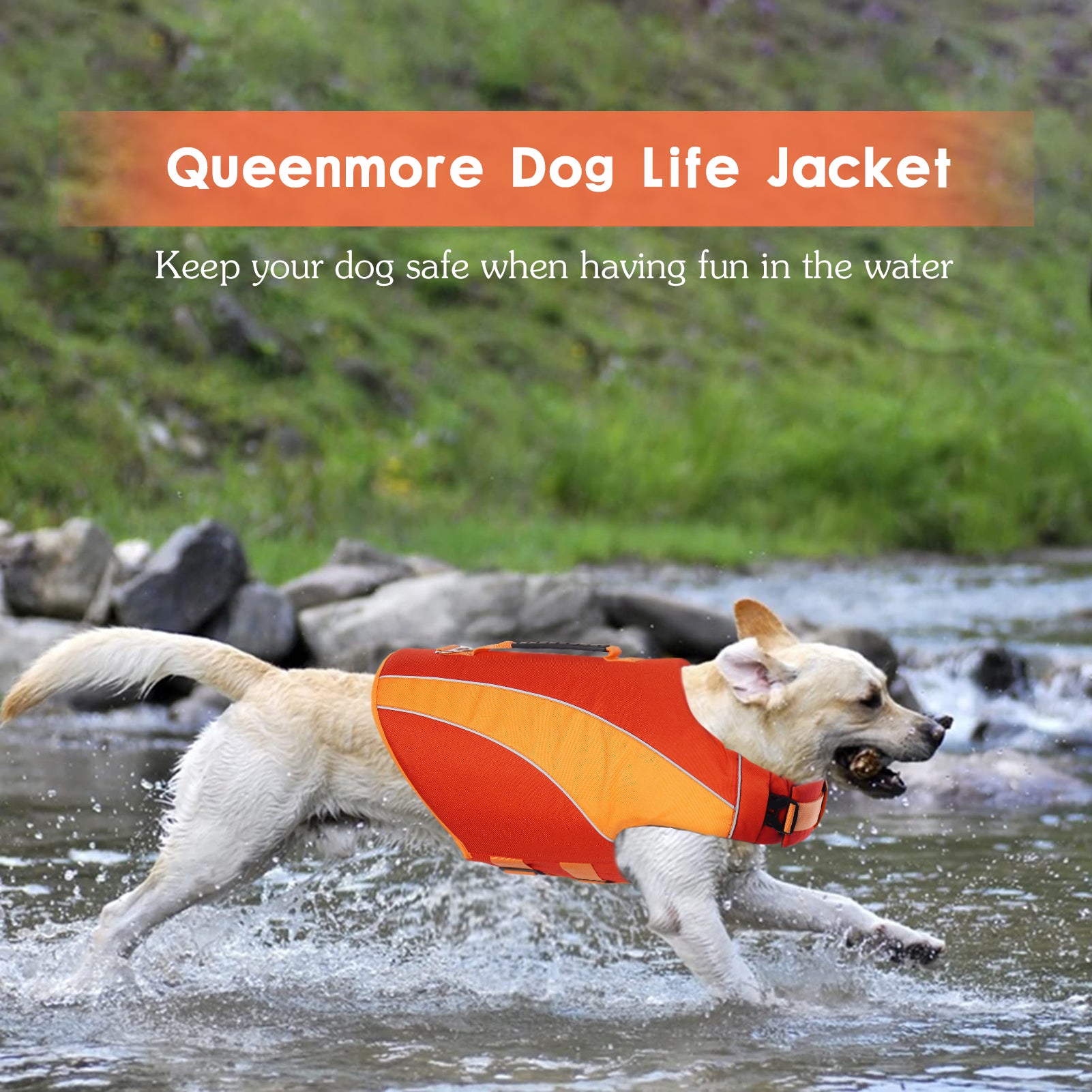 Queenmore Dog Life Jacket Pet Life Safety Vest for Swimming with Reflective Stripes/Adjustable Belt， High Buoyancy and Durable Rescue Handle for Small Medium and Large Dogs，Orange