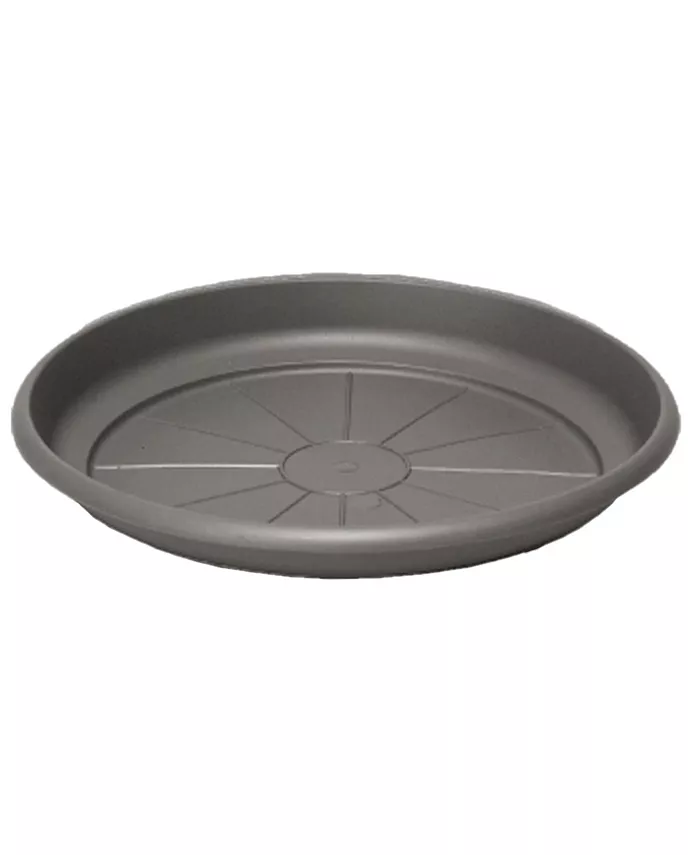 Crescent Garden In Outdoor Emma Round Plastic Flower Pot Charcoal Colored Saucer， 12 Inches
