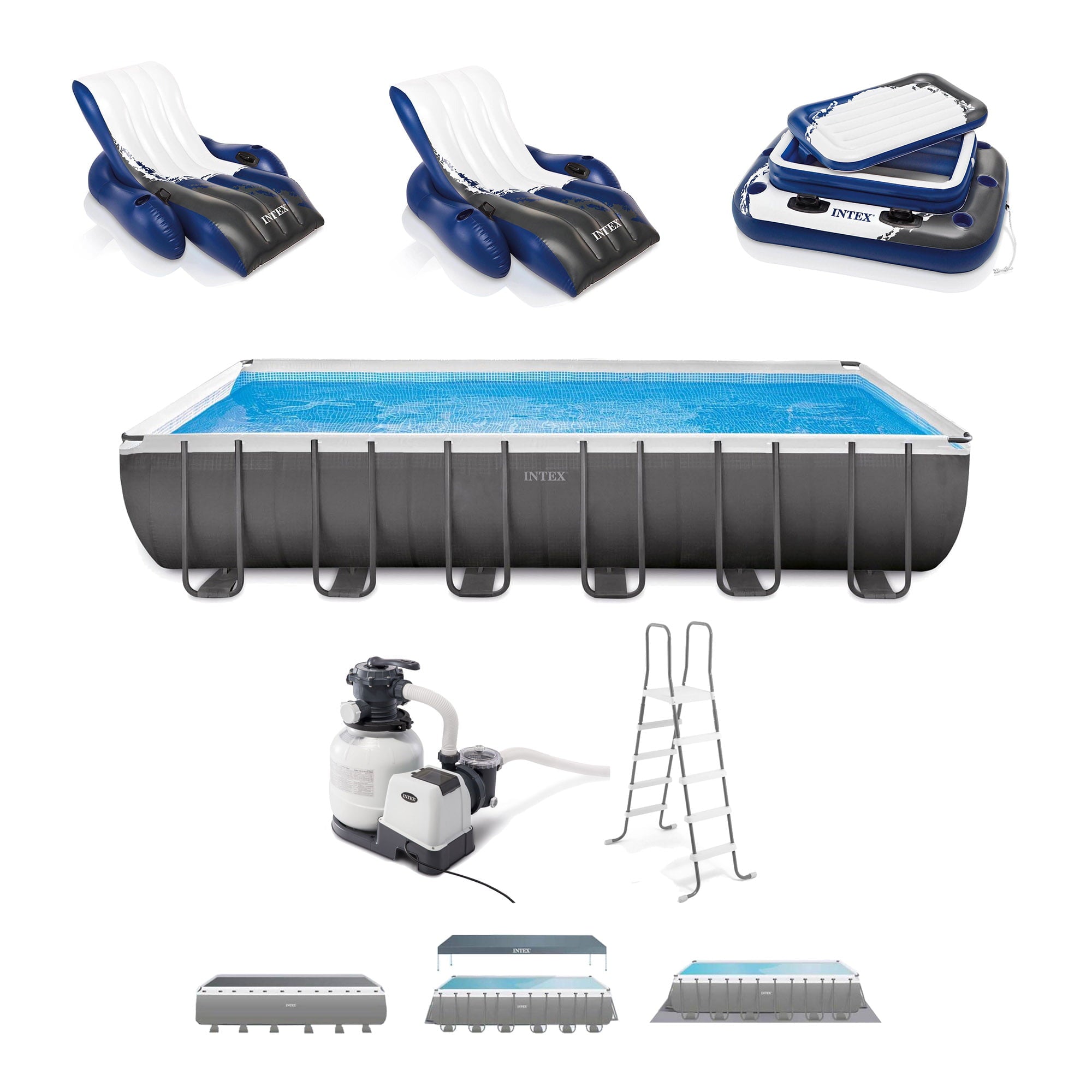Intex 24 x 12 x 4.3 Ft Ultra XTR Outdoor Pool， 2 Pack of Floats， and Cooler