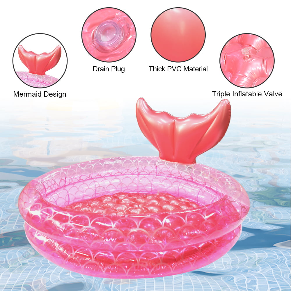 AXOMRFC Mermaid Inflatable Pool， Above the Ground Pool， Mermaid Swimming Pool for Kids， Toddlers， Babies， Round， Pink