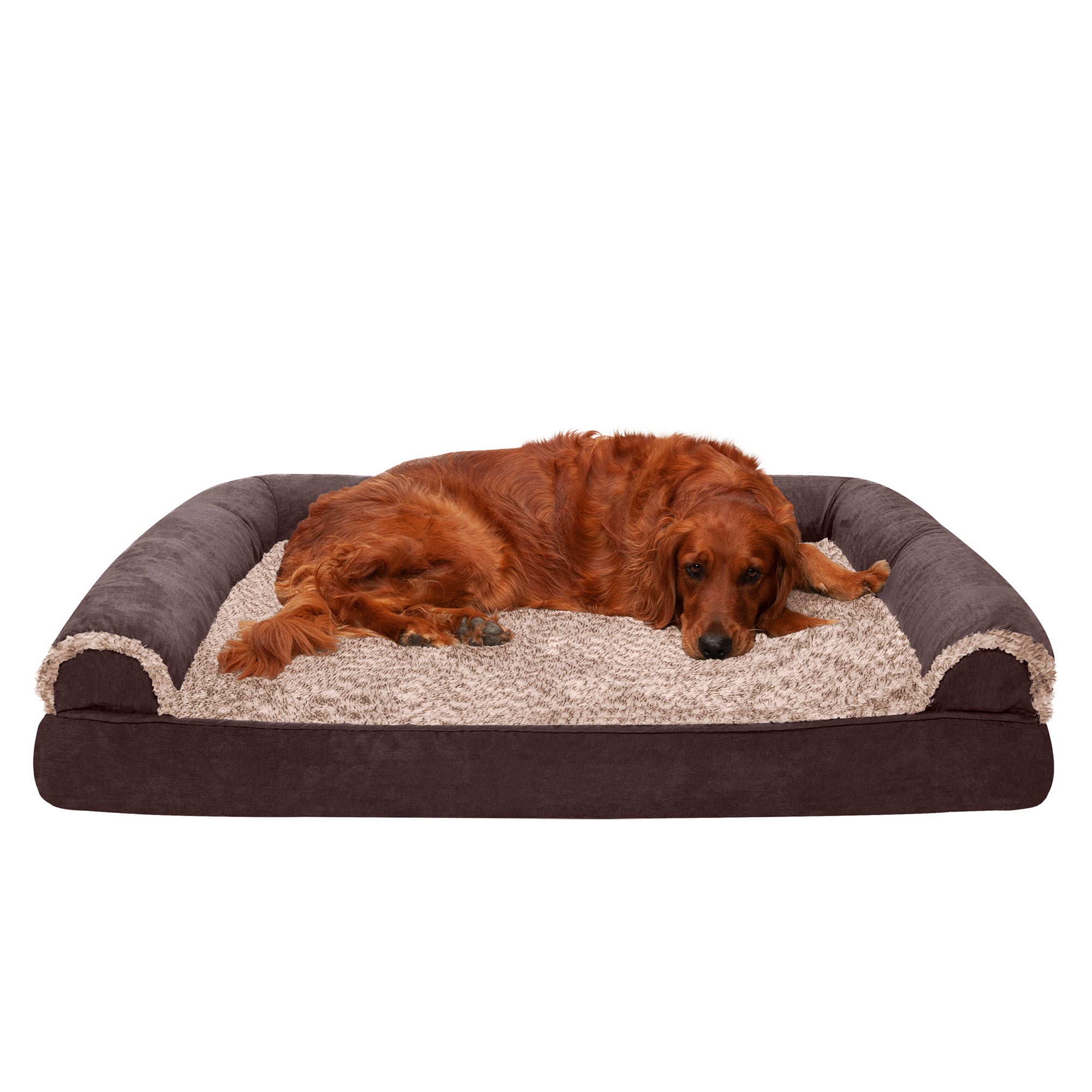 FurHaven Pet Products | Memory Foam Two-Tone Faux Fur and Suede Sofa-Style Couch Pet Bed for Dogs and Cats - Espresso， Jumbo