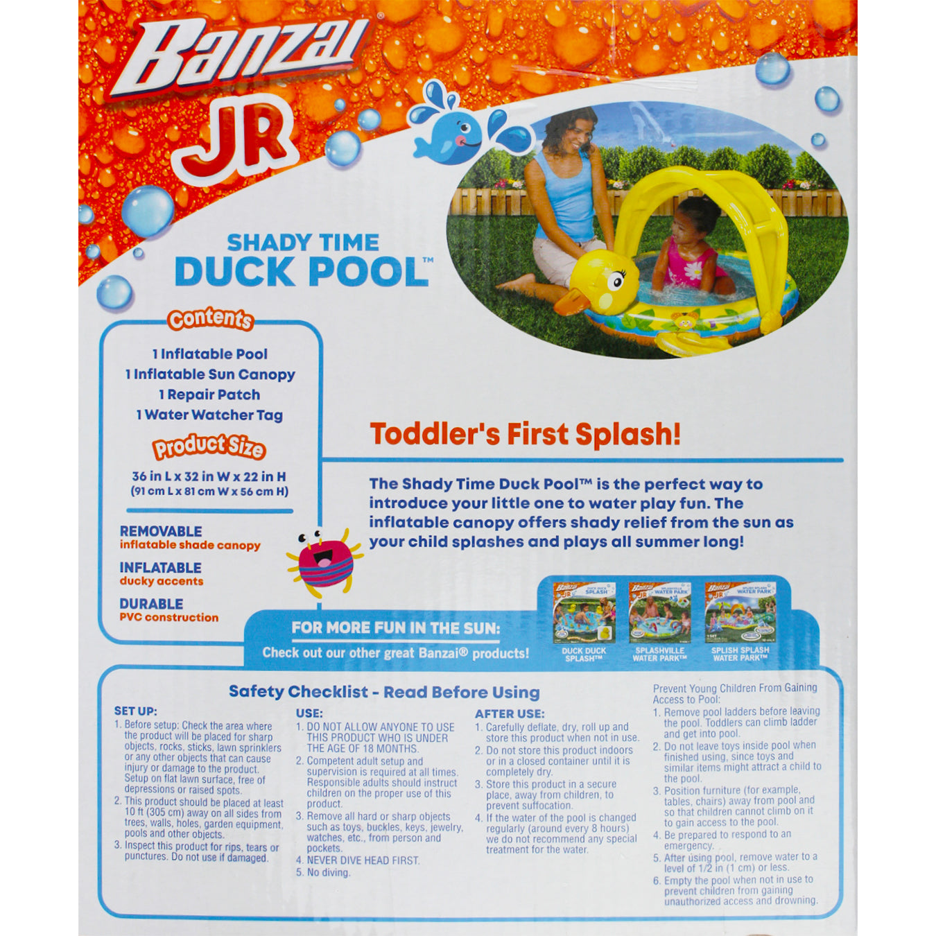 Banzai JR Inflatable Shady Time Duck Pool with Sun Canopy 18 months +