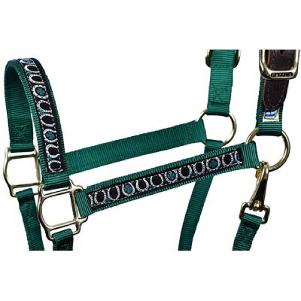 Perri's Ribbon Safety Halter (Hunter Green/Horseshoe， Cob)