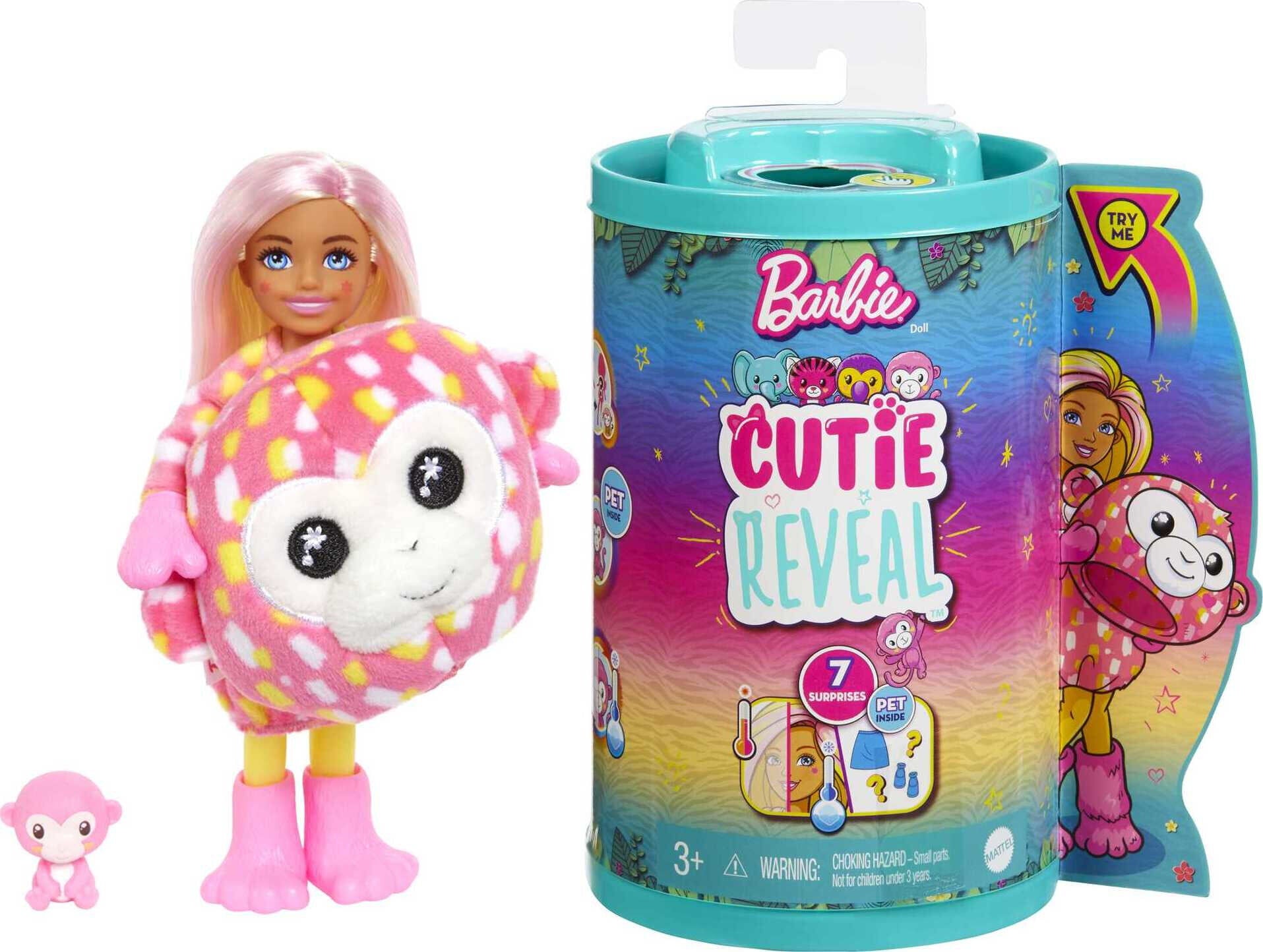Barbie Cutie Reveal Chelsea Small Doll with Monkey Plush Costume, Mini Pet & Accessories