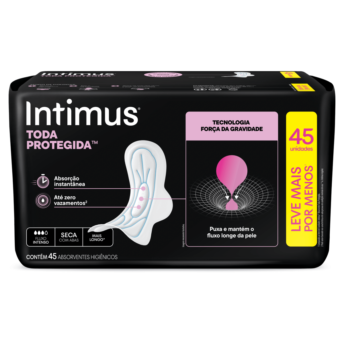 Absorvente com Abas Noite Seca Intimus Toda Protegida Mais Longo Pacote 45 Unidades Leve Mais Pague Menos