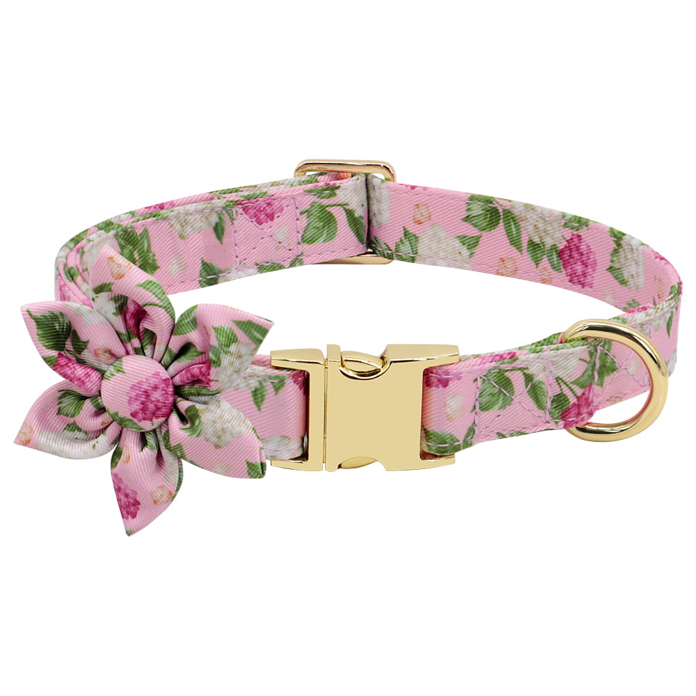 Cute Girl Dog Collars for Small Medium Large Dogs， Floral Pattern Female Pet Dog Collars with Flower for Wedding Holiday
