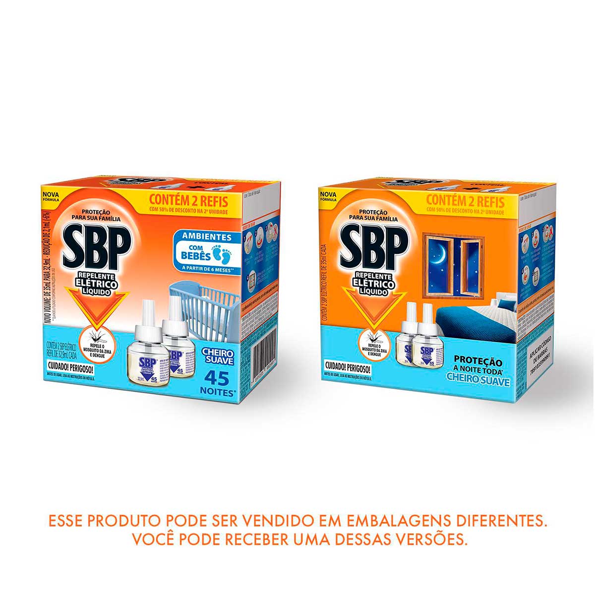Repelente Eletrico Liquido SBP 45 Noites Cheiro Suave com 2 unidades de 32,9ml