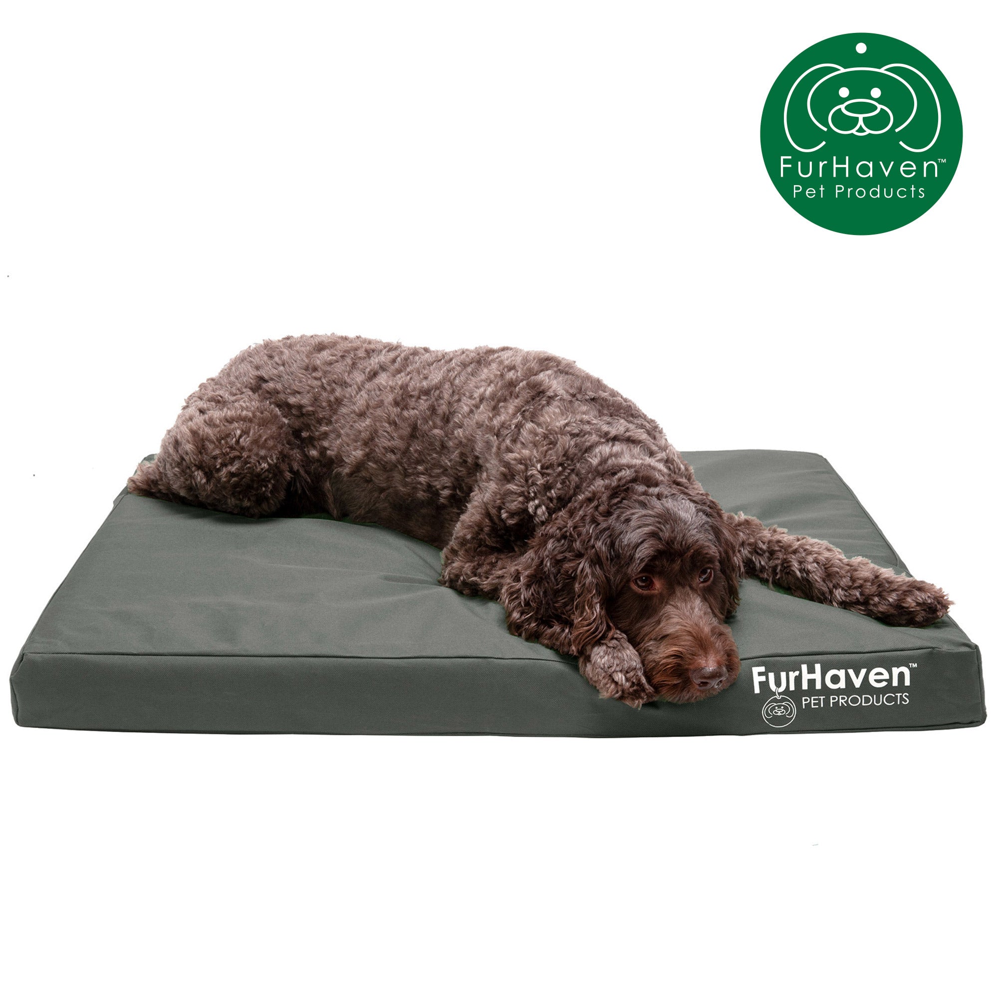 FurHaven Pet Products | Deluxe Orthopedic Oxford Indoor/Outdoor Water-Resistant Pet Bed for Dogs and Cats， Stone Gray， Large