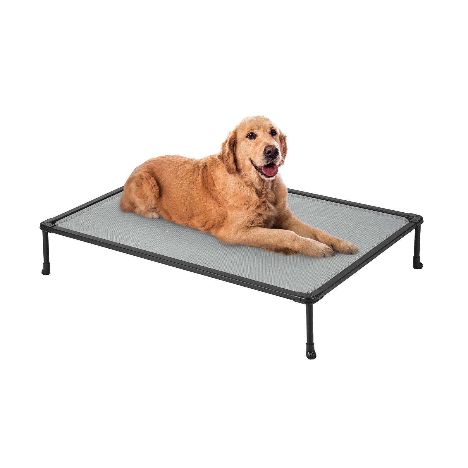 Veehoo Chewproof Dog Bed， Cooling Raised Dog Cots with Black Metal Frame， Large， Silver Grey