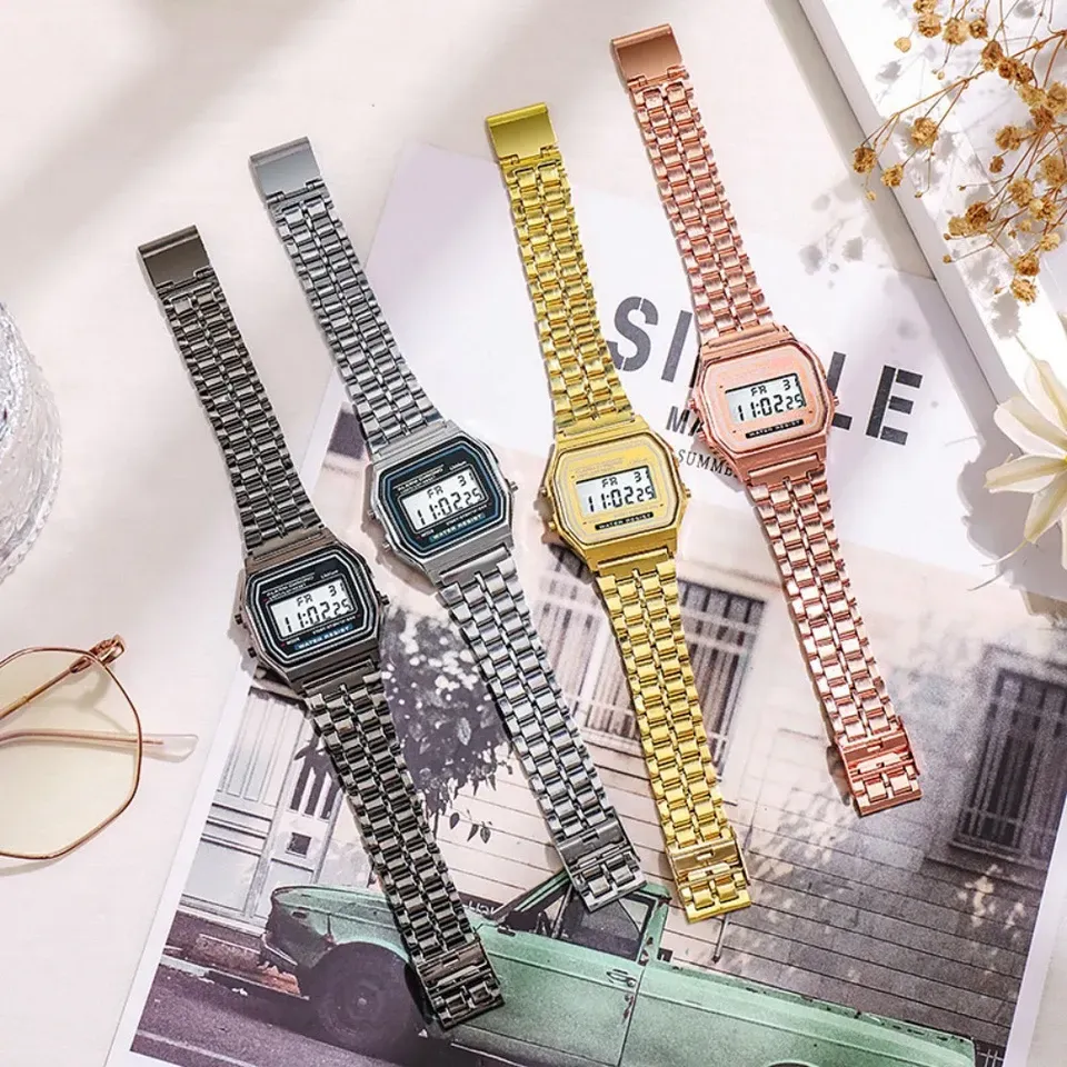 LIUYANGTIAN Elegant Digital Watch For Women Gold Silver Stainless Steel Business Ladies Electronic Wrist Watches Man Clock Zegarek Damski