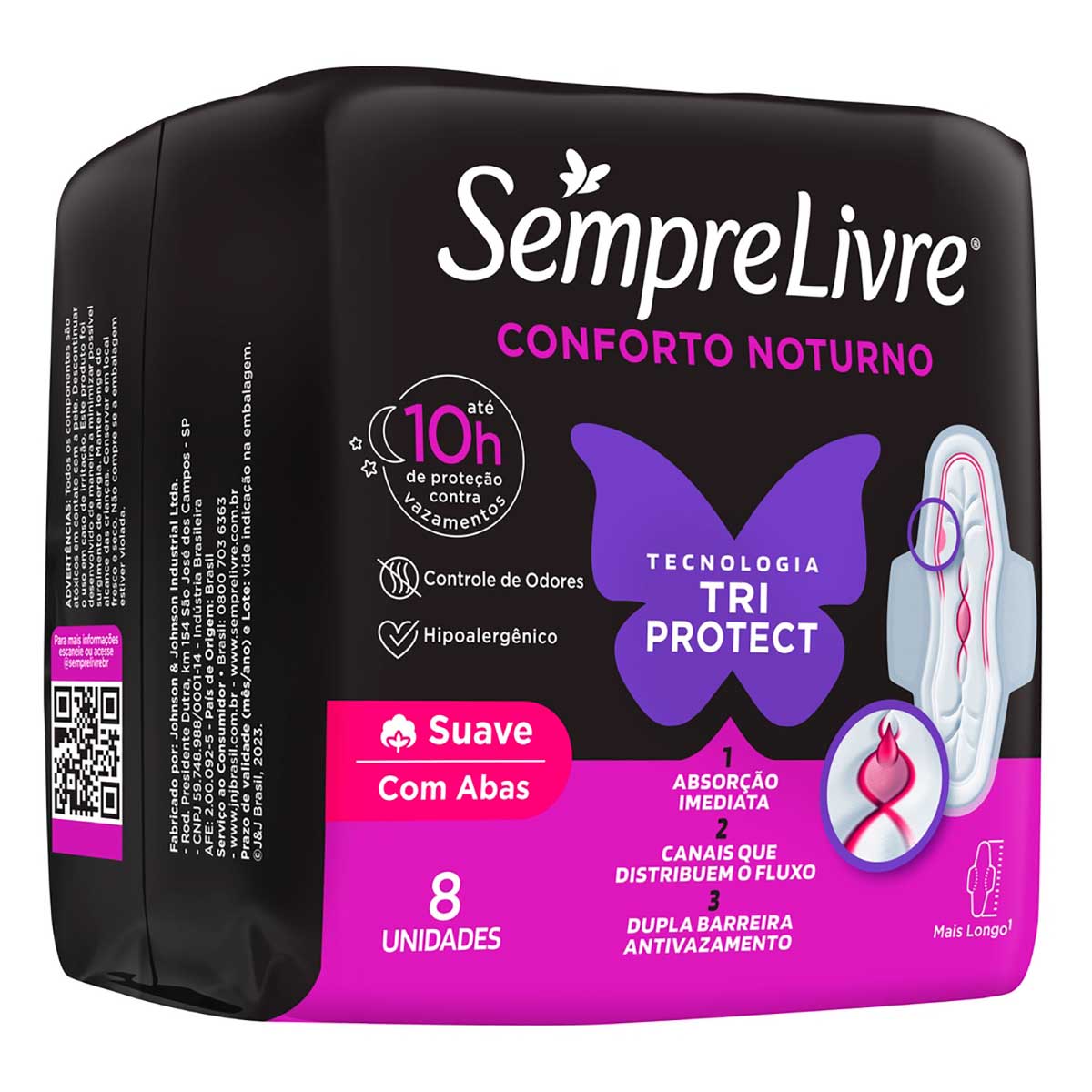 Absorvente com Abas Sempre Livre Conforto Noturno Suave 8 Unidades