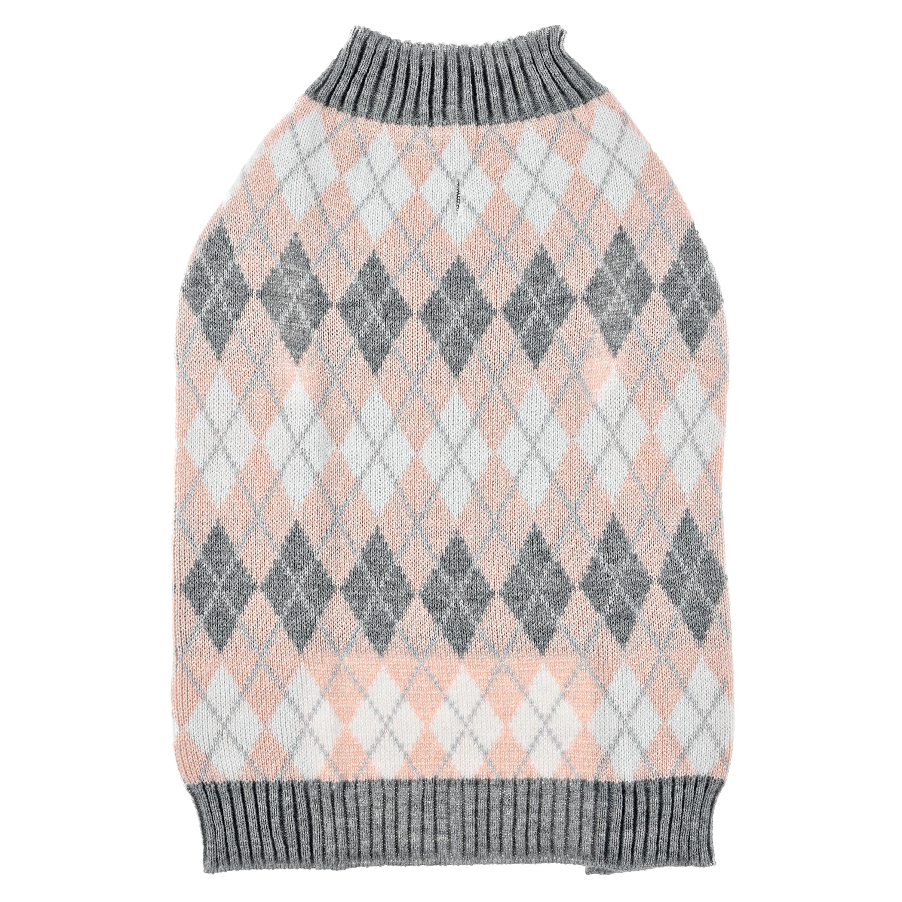 Vibrant Life Pastel Pink Argyle Dog Sweater， Large