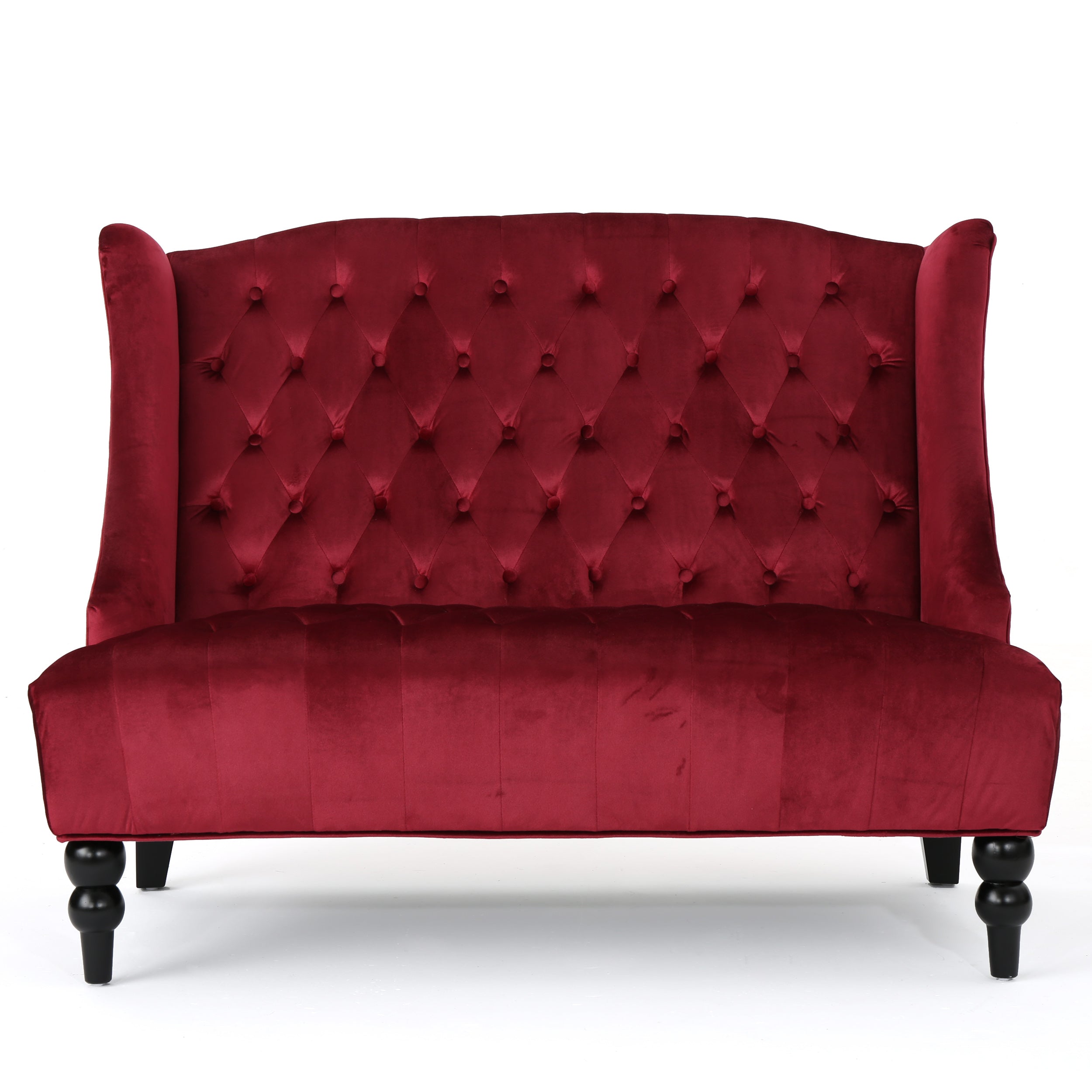 Leona French Style High Back Tufted Winged Velvet Loveseat