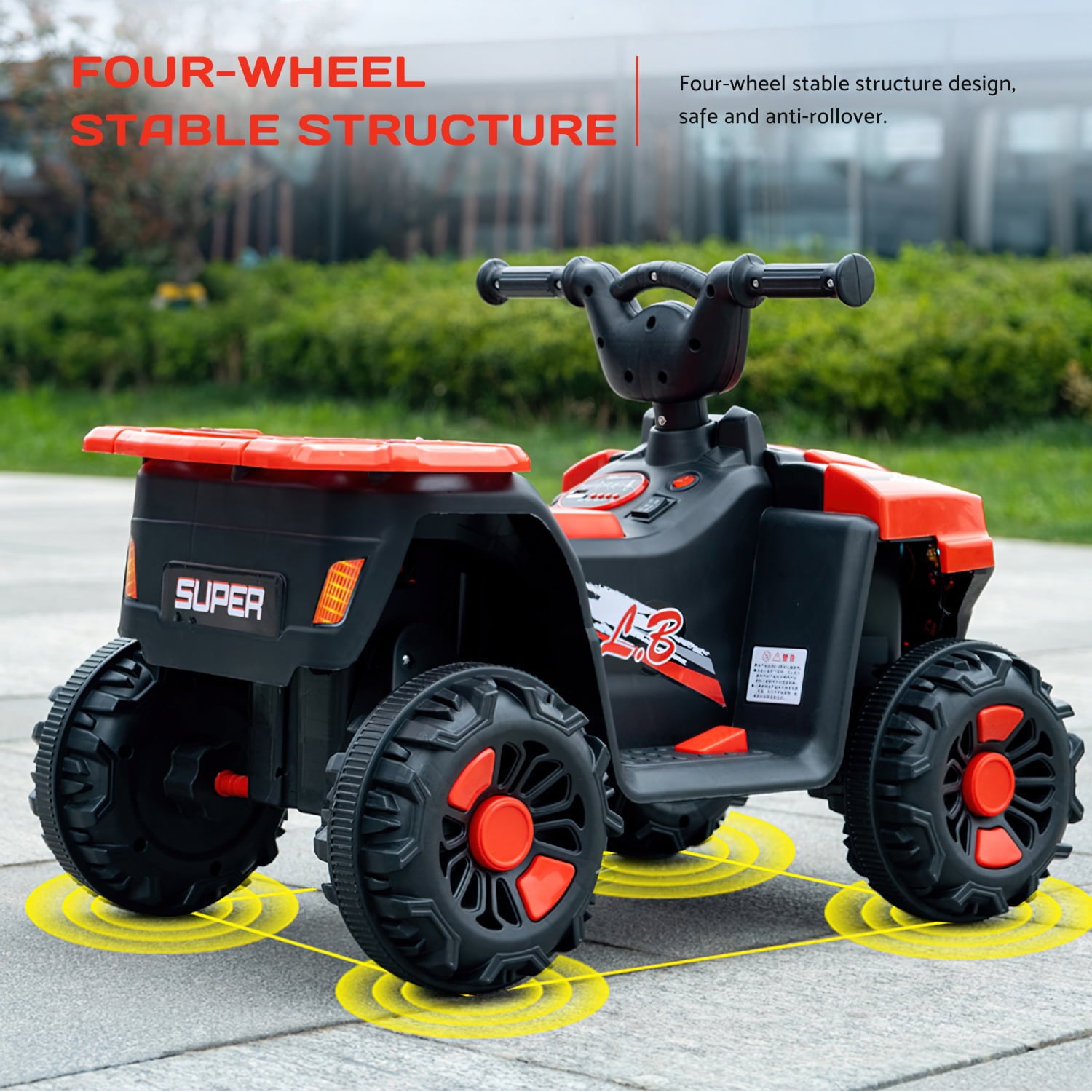 BATE Kids Ride on Toys， 6V 4 Wheeler ATV Quad， Electric Car for Kids with Lights， Music for Boys Girls Red