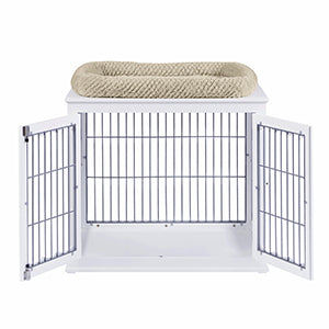 Unipaws Large Dog Crate， Pet Kennel Furniture Style， Metal Wired， White