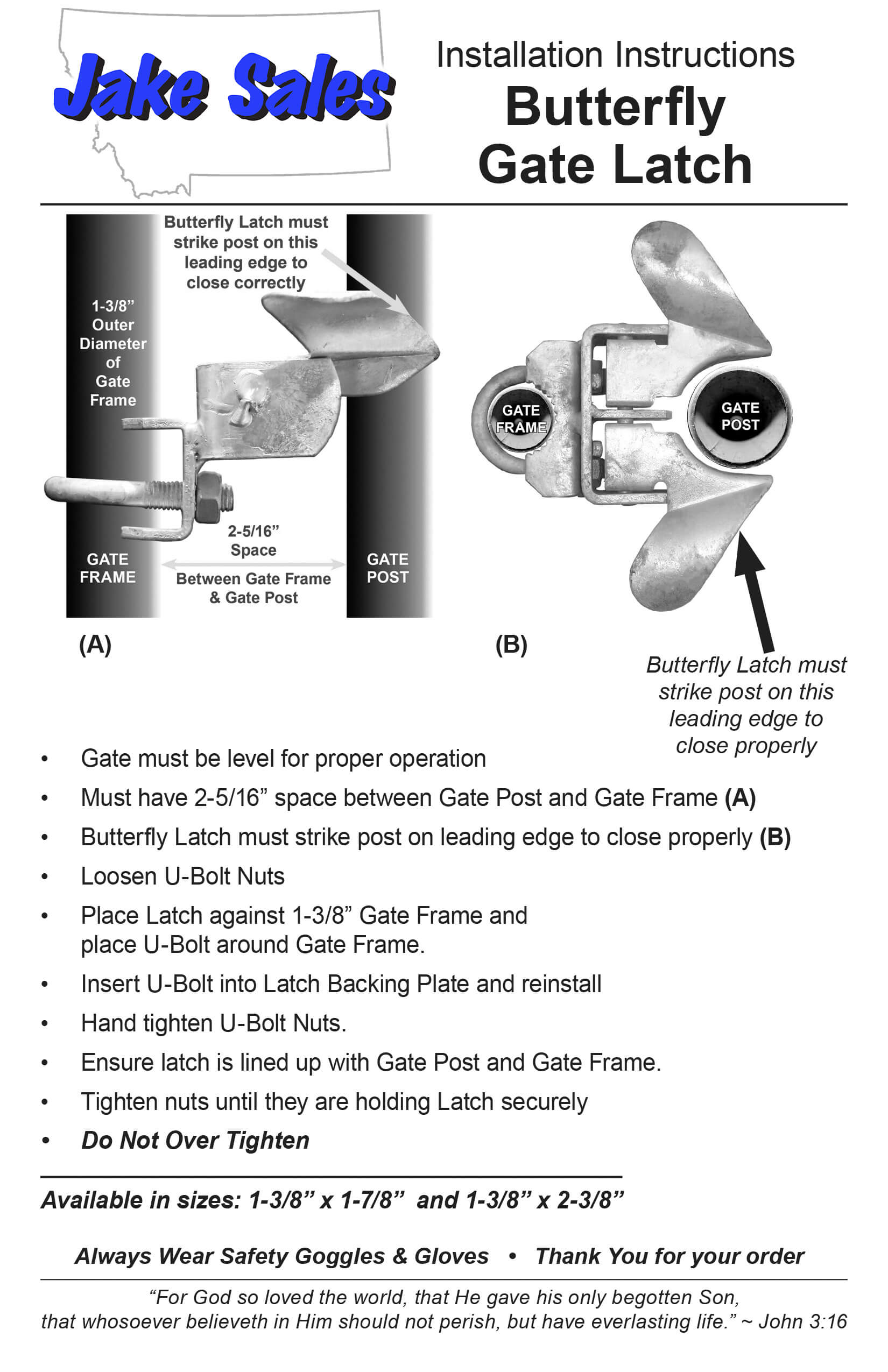 Jake Sales Brand - 1-3/8” x 2-3/8” - ButterFly Latch - Galvanized - Each