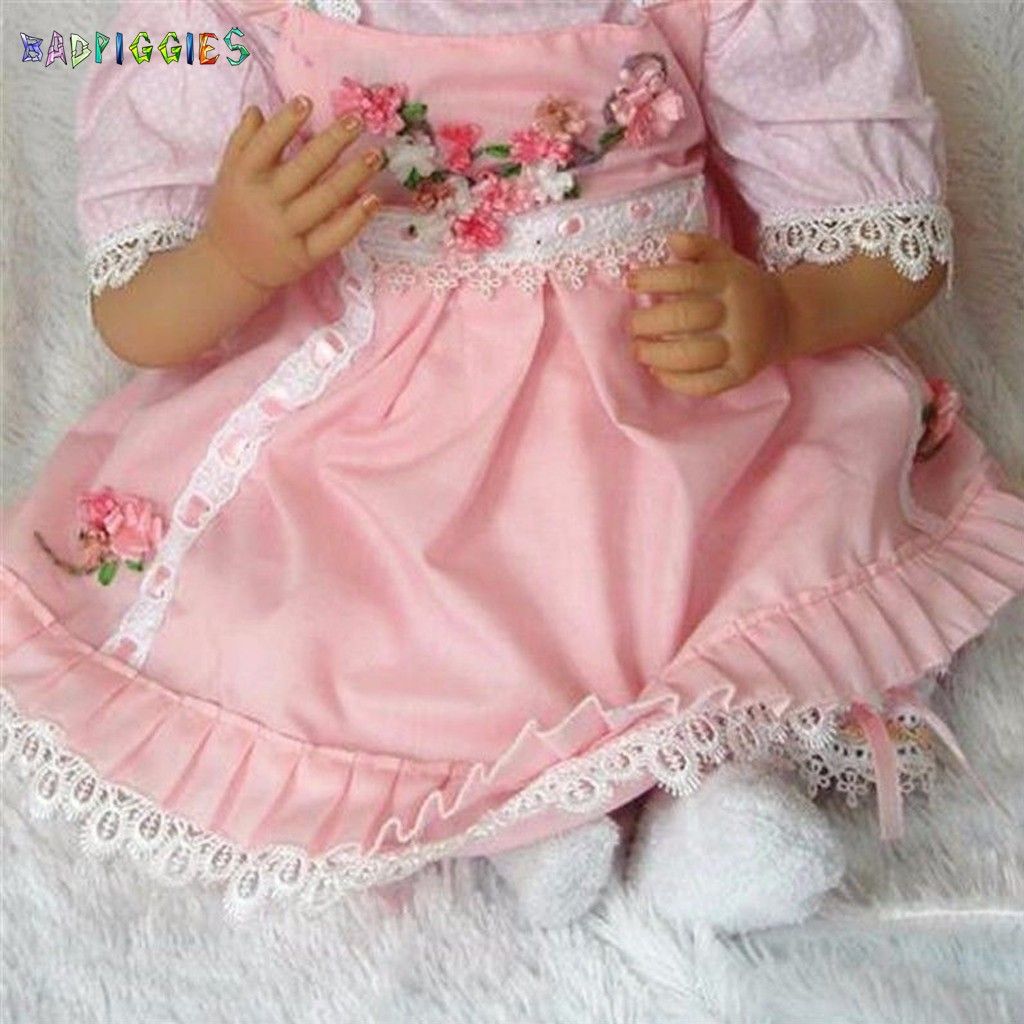 BadPiggies 22" 55cm Lifelike Dress Reborn Baby Doll Girls Silicone Vinyl Weighted Body Xmas Gift for Ages 3+