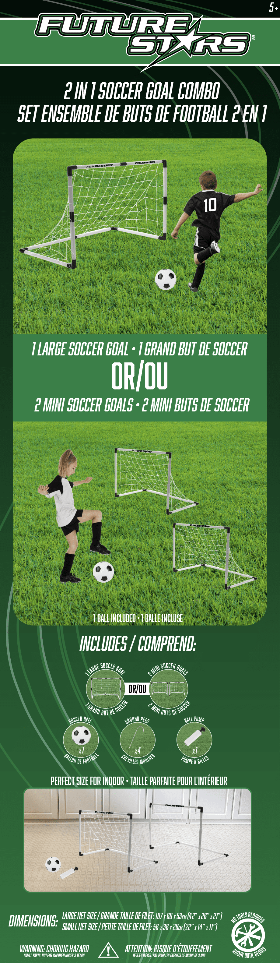 Future Stars 2-in-1 Junior Soccer Game Set - Nets， Ball and Pump - For Ages 2 and Up