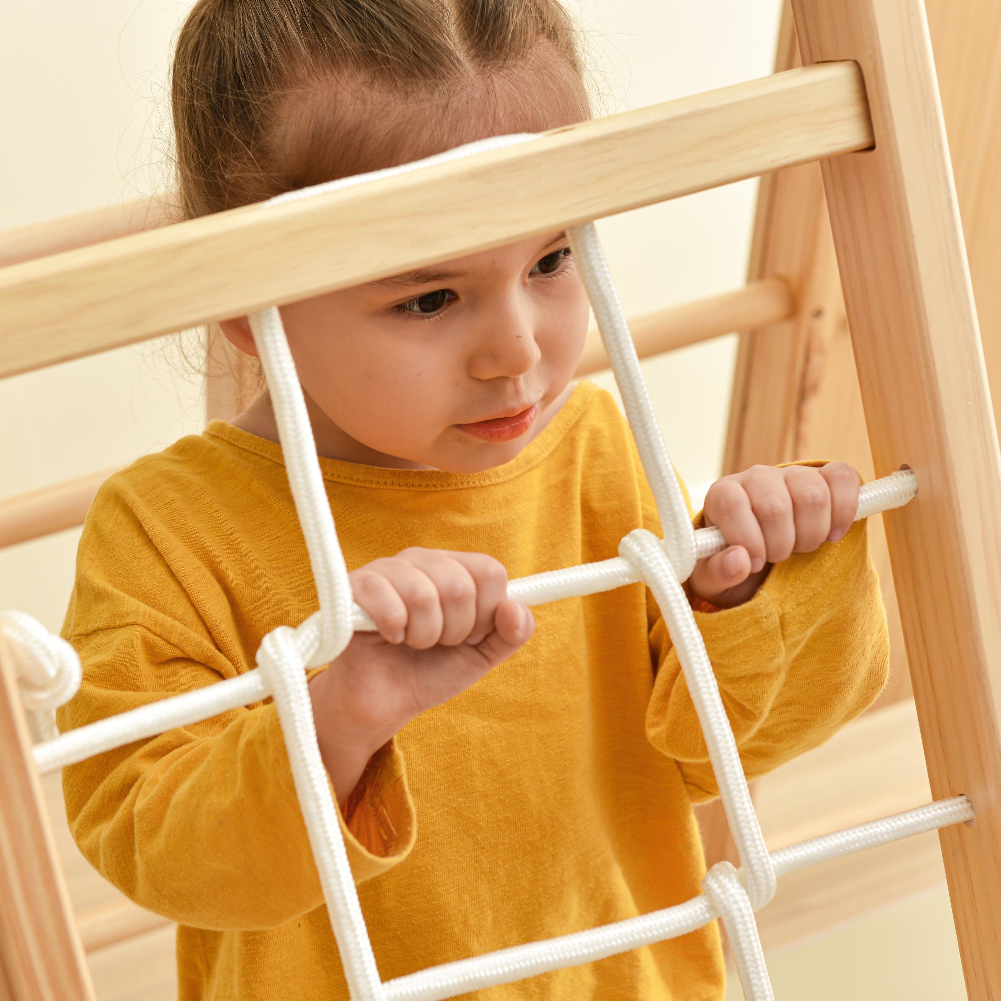 Style Jungle Gym with Slide， Toddlers Wooden Climber 8-in-1 Slide Playset， Wooden Rock Climbing Wall with Rope Wall Climb