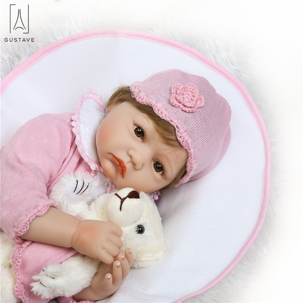 Gustave Realistic Reborn Baby Doll Girl Newborn Baby Silicone Vinyl 22" Handmade Weighted Body Pink Outfit Gift Set