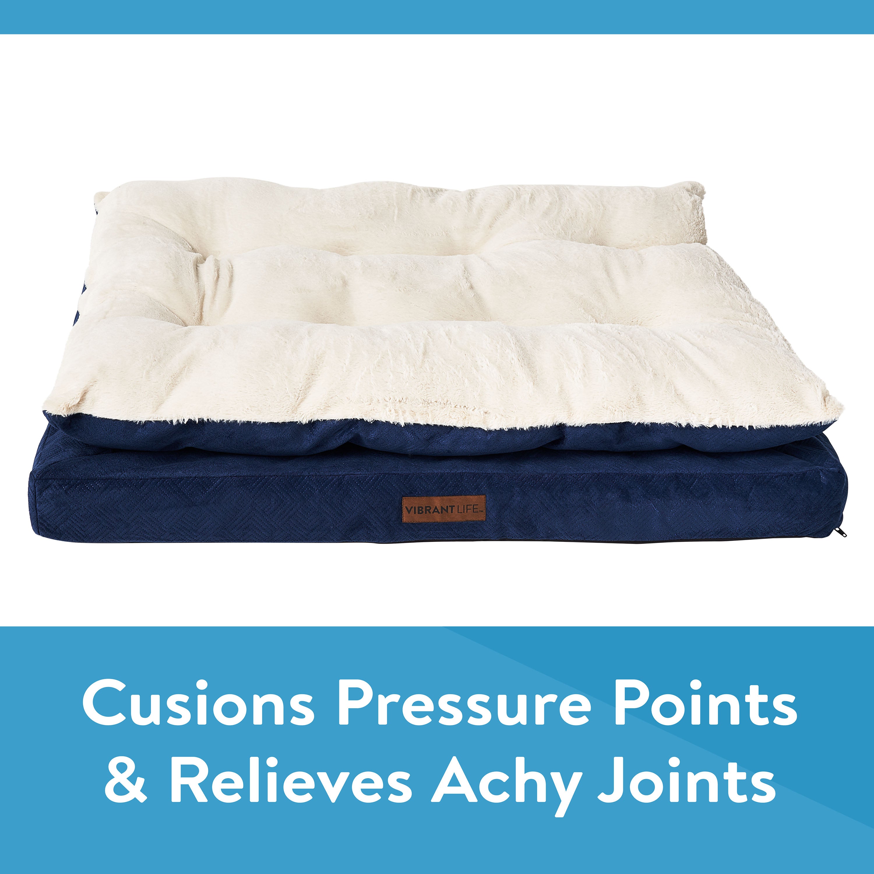 Vibrant Life Extra Large Quilted Orthopedic Pillow Top Dog Bed， Navy