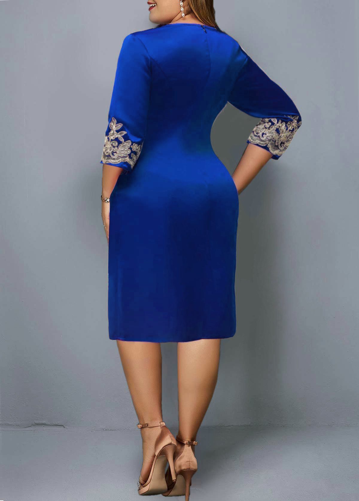 3/4 Sleeve Round Neck Embroidered Dress