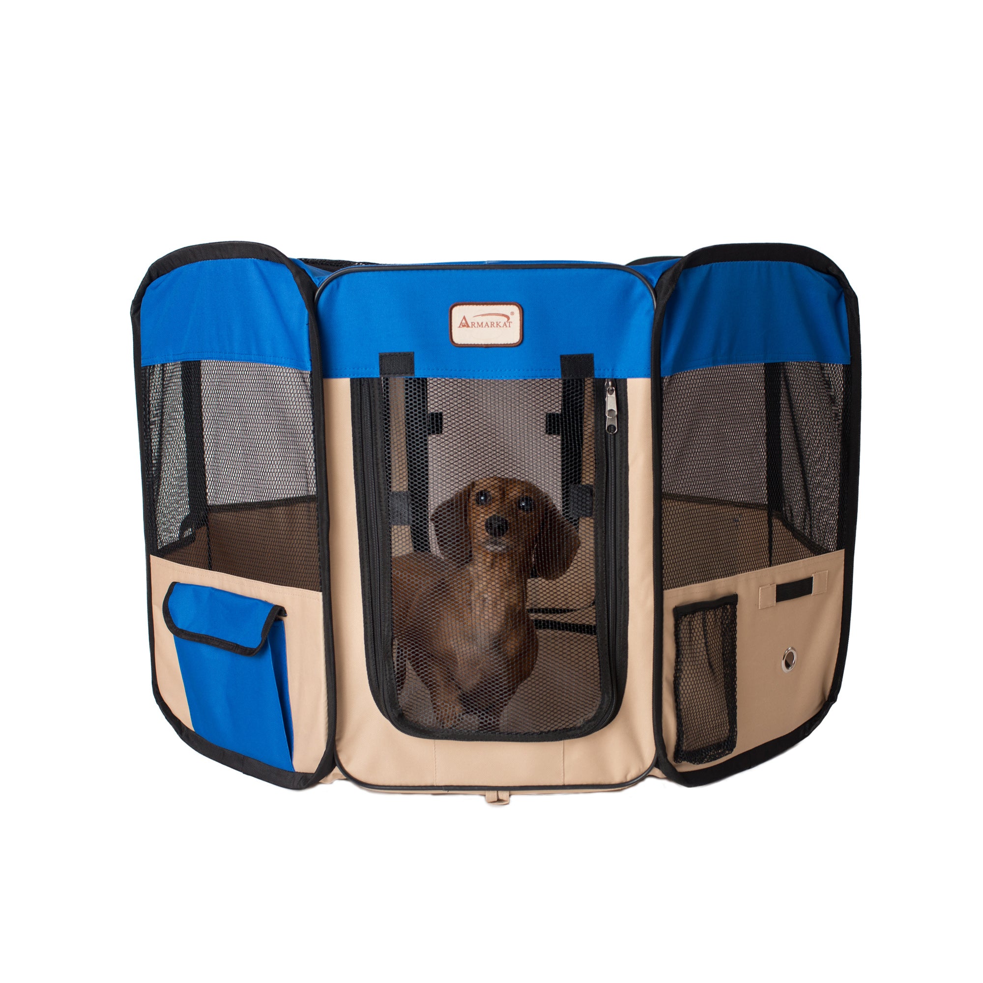 Armarkat Model PP001B-M Portable Pet Playpen in Blue and Beige Combo