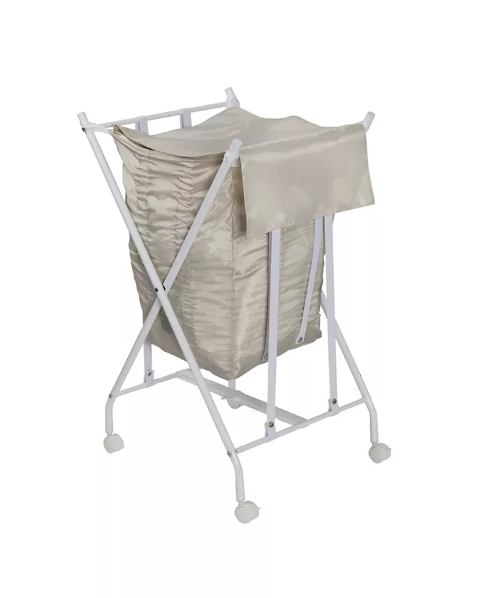 Honey Can Do Single Bounce Back Hamper No Bend Laundry Basket with Wheels and Lid