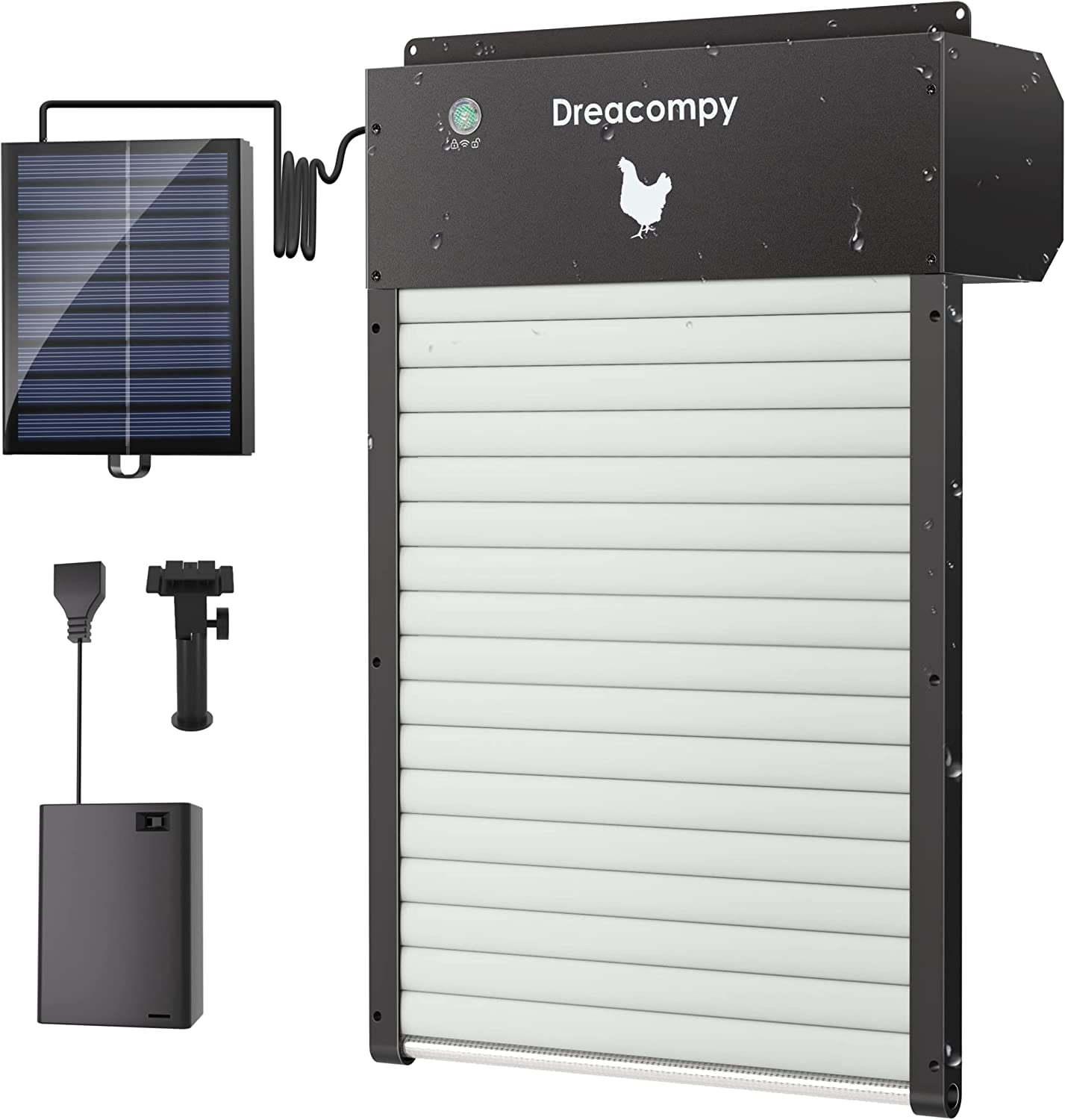 Dreacompy Automatic Chicken Coop Door Solar Powered All Aluminum Alloy Roller Blind Design Anti-Pinch Program Manual Switch Light Sensor， D50 Brown